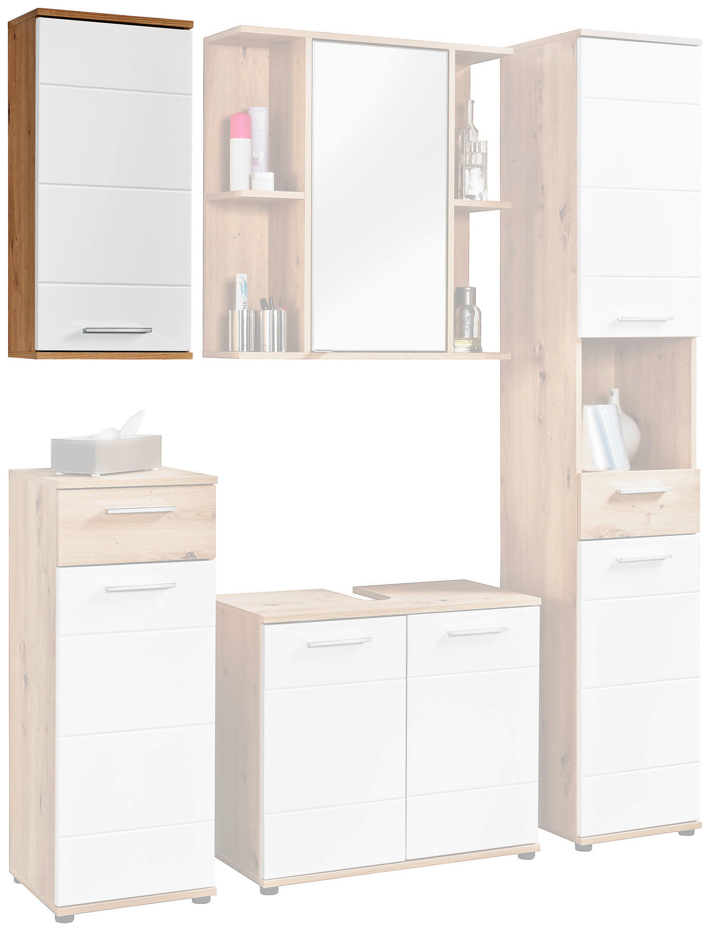 Badhängeschrank Bergen Eiche Artisan Nachbildung weiß Hochglanz B/H/T: ca. 35x74x23 cm Bergen - Eiche/weiß (35,00/74,00/23,00cm)