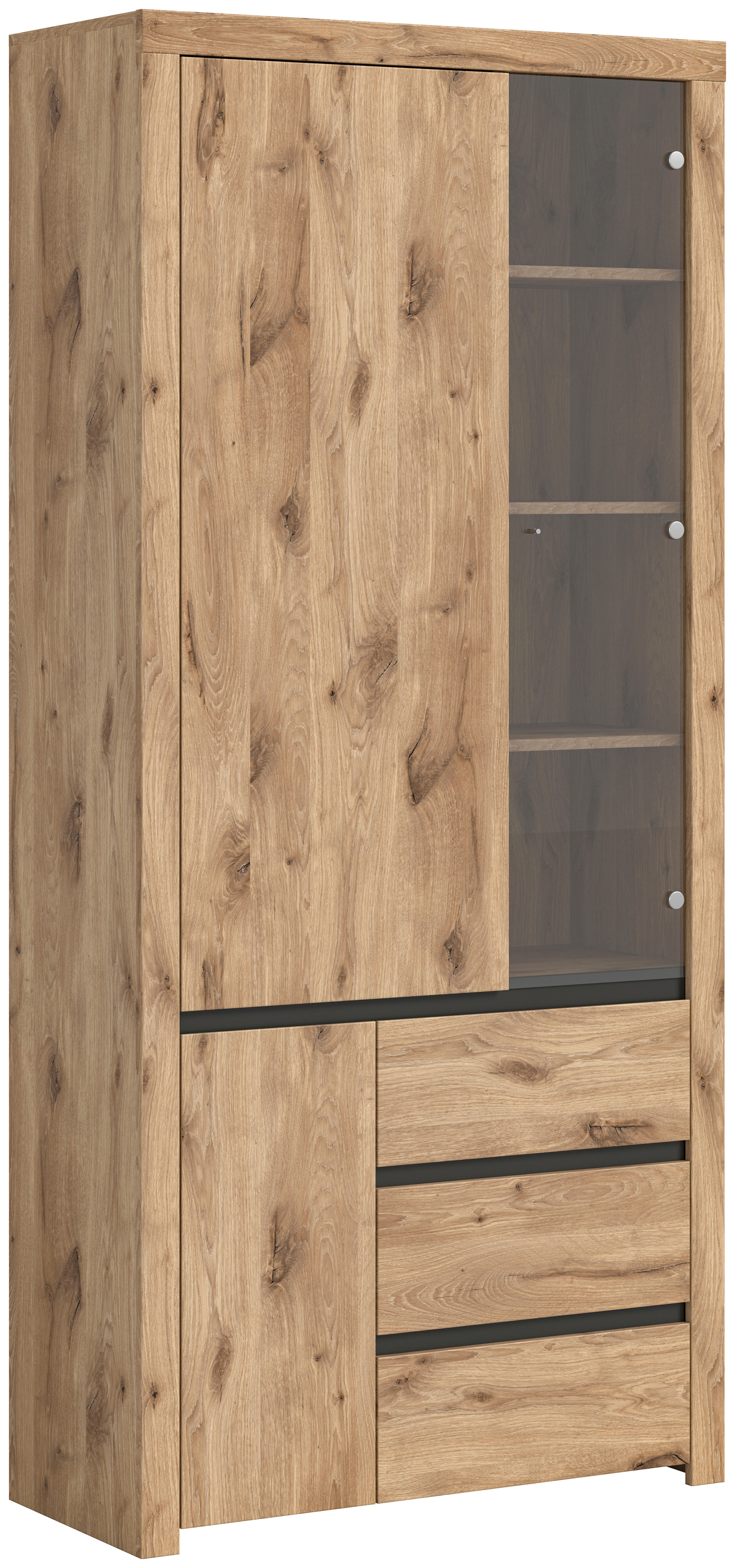 Vitrine Woody Nox Oak Nachbildung anthrazit B/H/T: ca. 90x200x37 cm