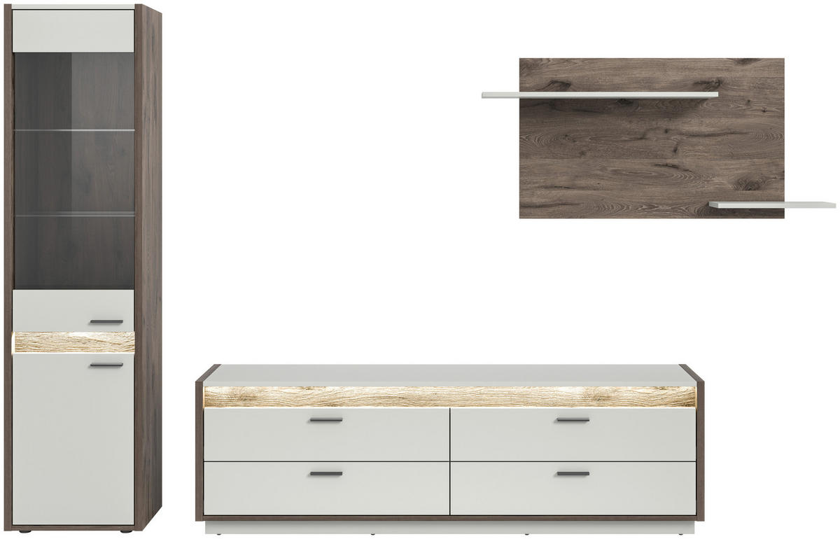 Wohnwand Falcona Nox Oak Nachbildung hellgrau B/H/T: ca. 268x198x43 cm Falcona - hellgrau (268,00/198,00/43,00cm) - xonox.home