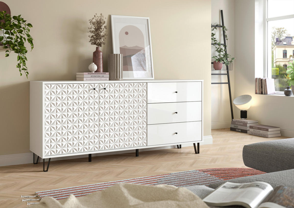 Sideboard PRISMA weiß weiß Hochglanz B/H/T: ca. 170x76x40 cm PRISMA - weiß (170,00/76,00/40,00cm) - xonox.home