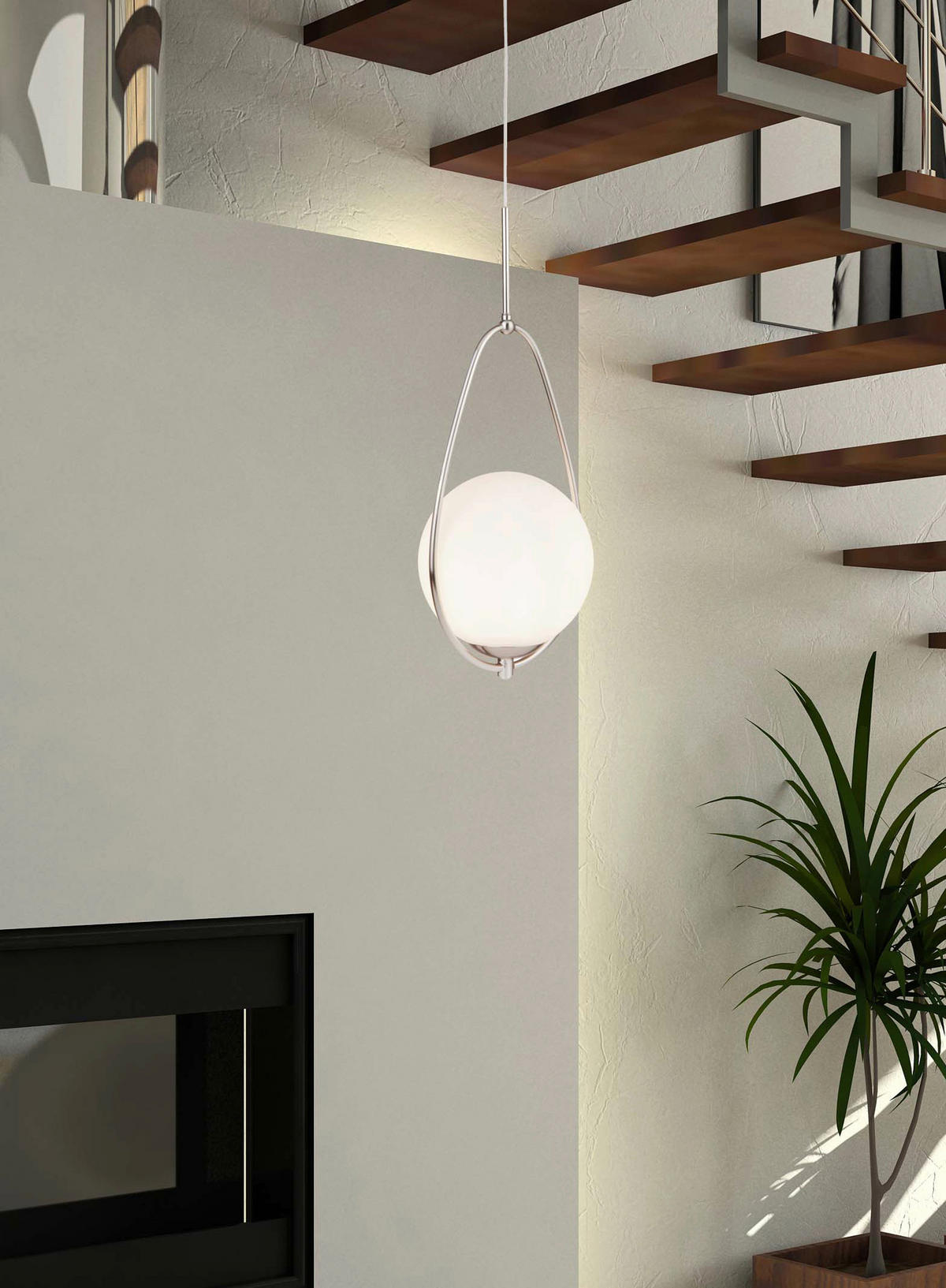 Searchlight Pendelleuchte Opal silber Stahl Glas B/H/D: ca. 23x150x23 cm E27 1 Brennstellen Avalon - Opal/silber (23,00/150,00cm) - Searchlight