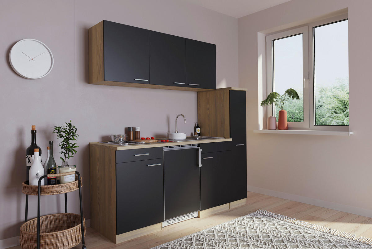 Respekta Küchenblock Economy schwarz matt B/H/T: ca. 180x200x60 cm Economy - Eiche/schwarz (180,00/200,00/60,00cm) - Respekta