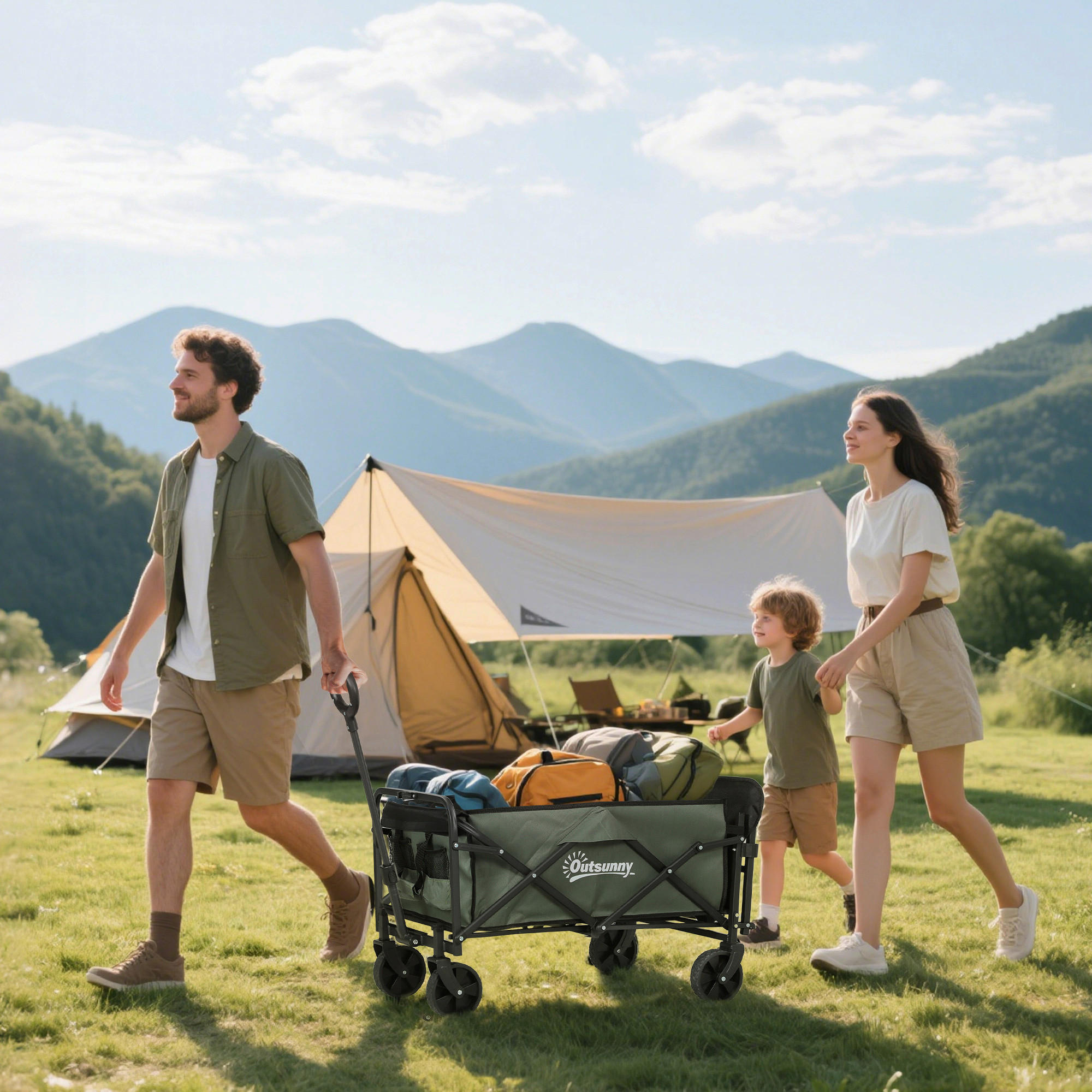 Thumbnail - Outsunny Gartenwagen grün Polyester B/H/L: ca. 46x92x114 cm