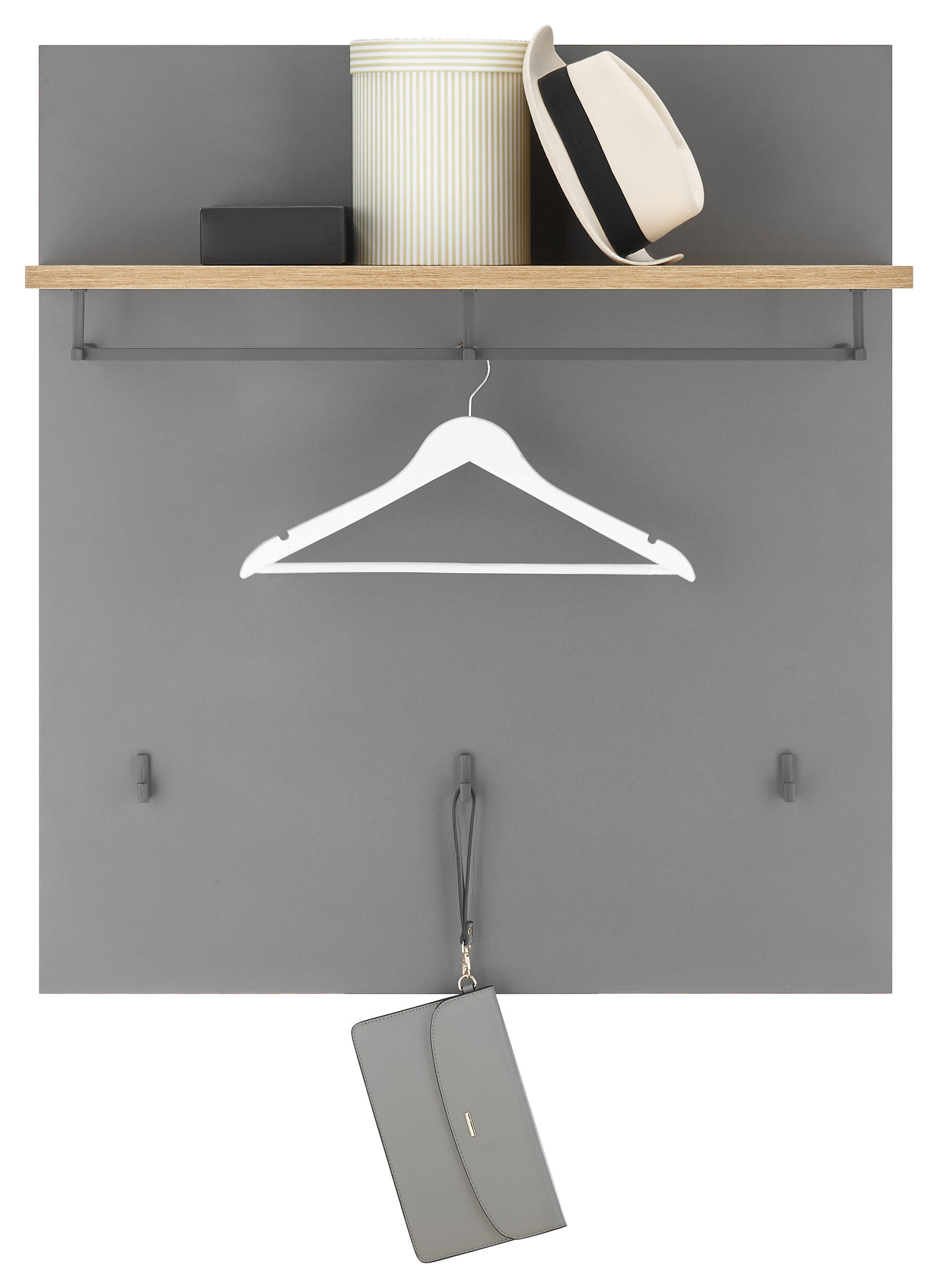 Garderobenpaneel Milan grau Eiche Artisan Nachbildung B/H/T: ca. 858x95x27 cm Milan - Eiche/grau (858,00/95,00/27,00cm)