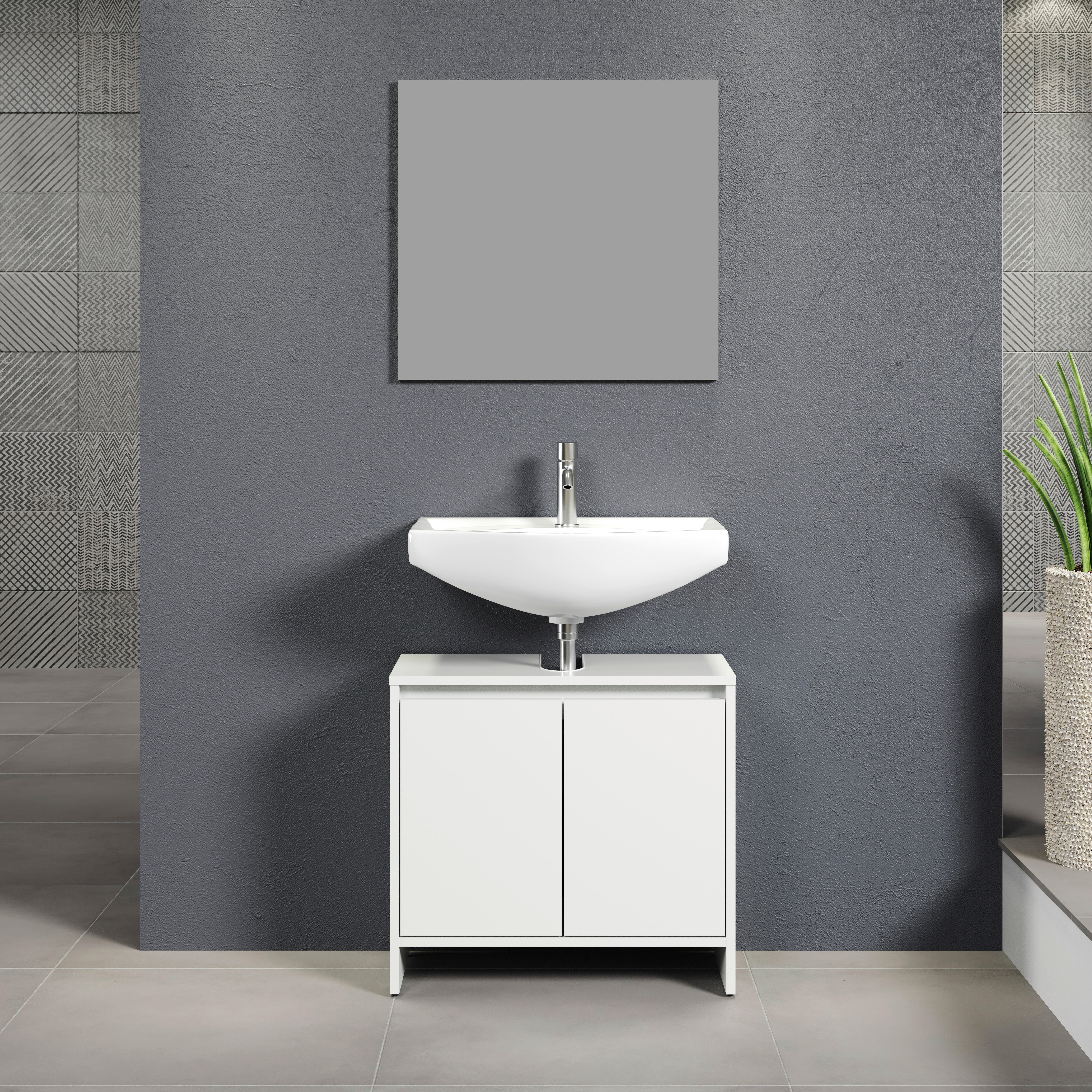Badezimmer-Set Basix weiß matt grau B/H/T: ca. 60x164x28 cm Basix - weiß/grau (60,00/164,00/28,00cm) - Trendteam