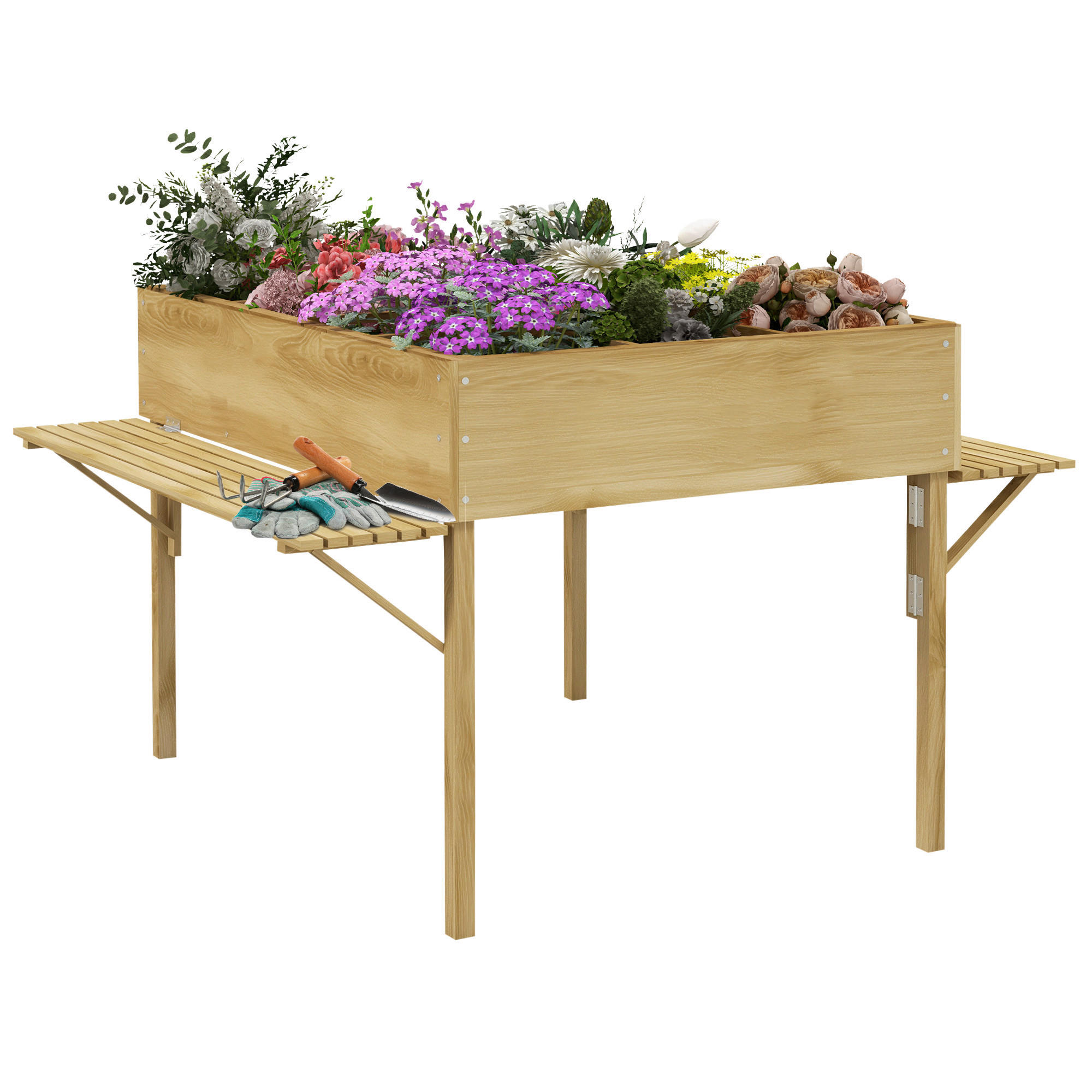 Outsunny Hochbeet natur Holz B/H/L: ca. 91,5x122x89 cm Hochbeet - natur (89,00/91,50/122,00cm) - Outsunny