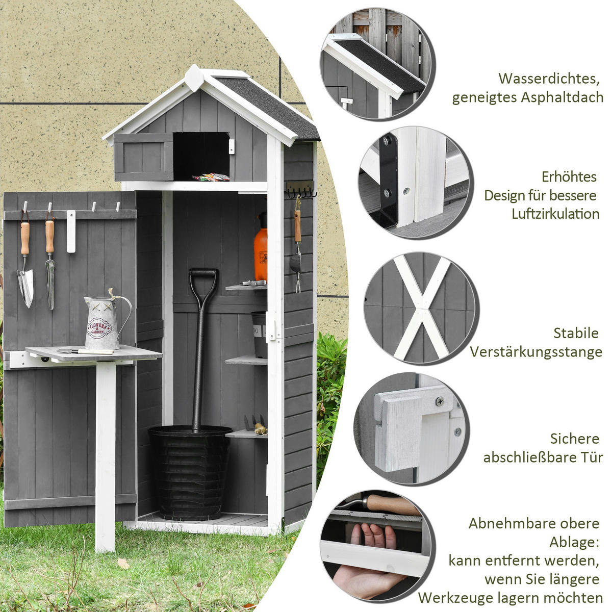 Outsunny Gartenhaus grau Holz B/H/L: ca. 52,5x182x78 cm Gartenhaus - weiß/grau (78,00/52,50/182,00cm) - Outsunny