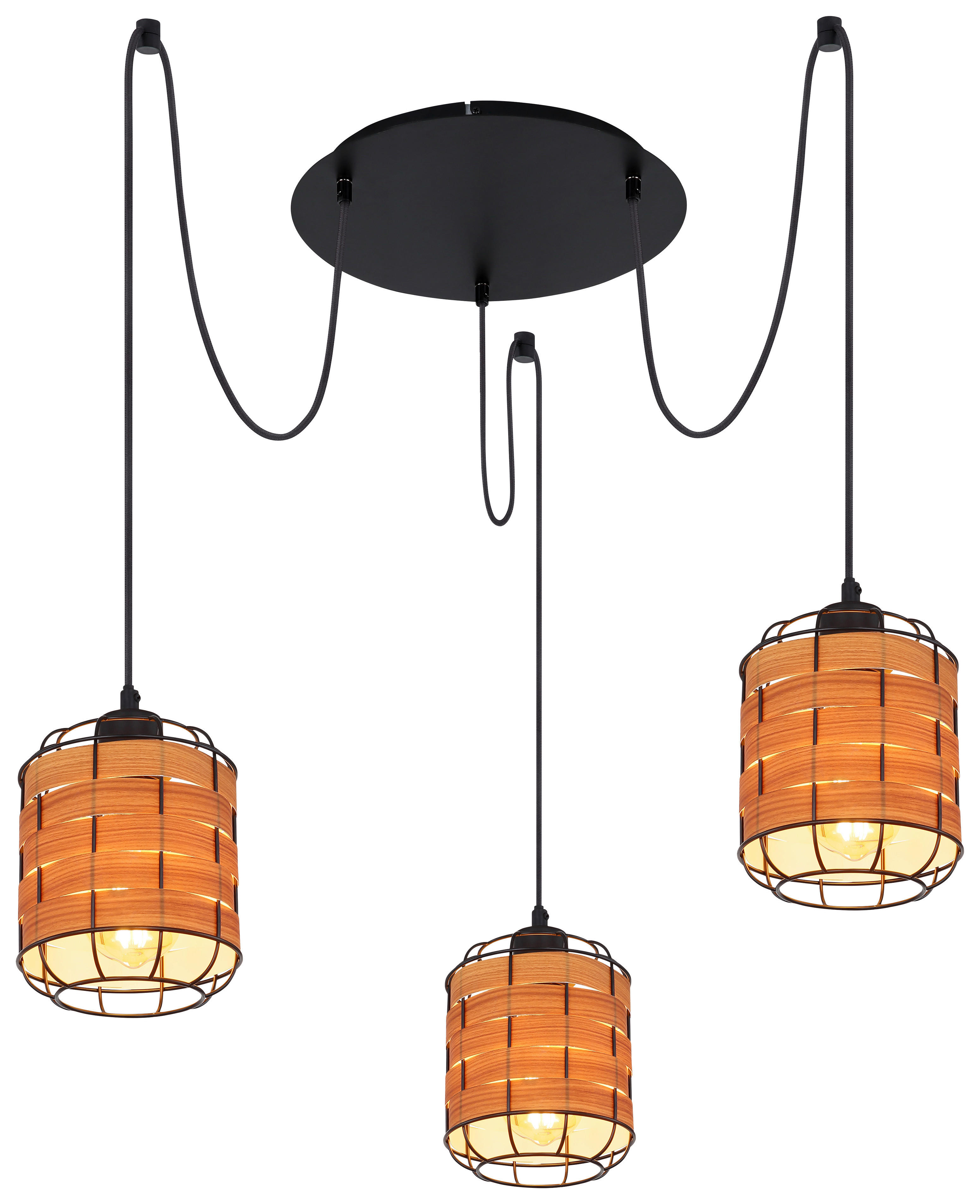 GLOBO Pendelleuchte ELMAR 15665-3H schwarz natur Metall Kunststoff H/D: ca. 200x38,5 cm 3.0 Brennstellen ELMAR - natur/schwarz (38,50/200,00cm) - GLOBO