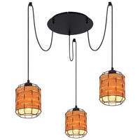 GLOBO Pendelleuchte ELMAR 15665-3H schwarz natur Metall Kunststoff H/D: ca. 200x38,5 cm 3.0 Brennstellen ELMAR - natur/schwarz (38,50/200,00cm) - GLOBO