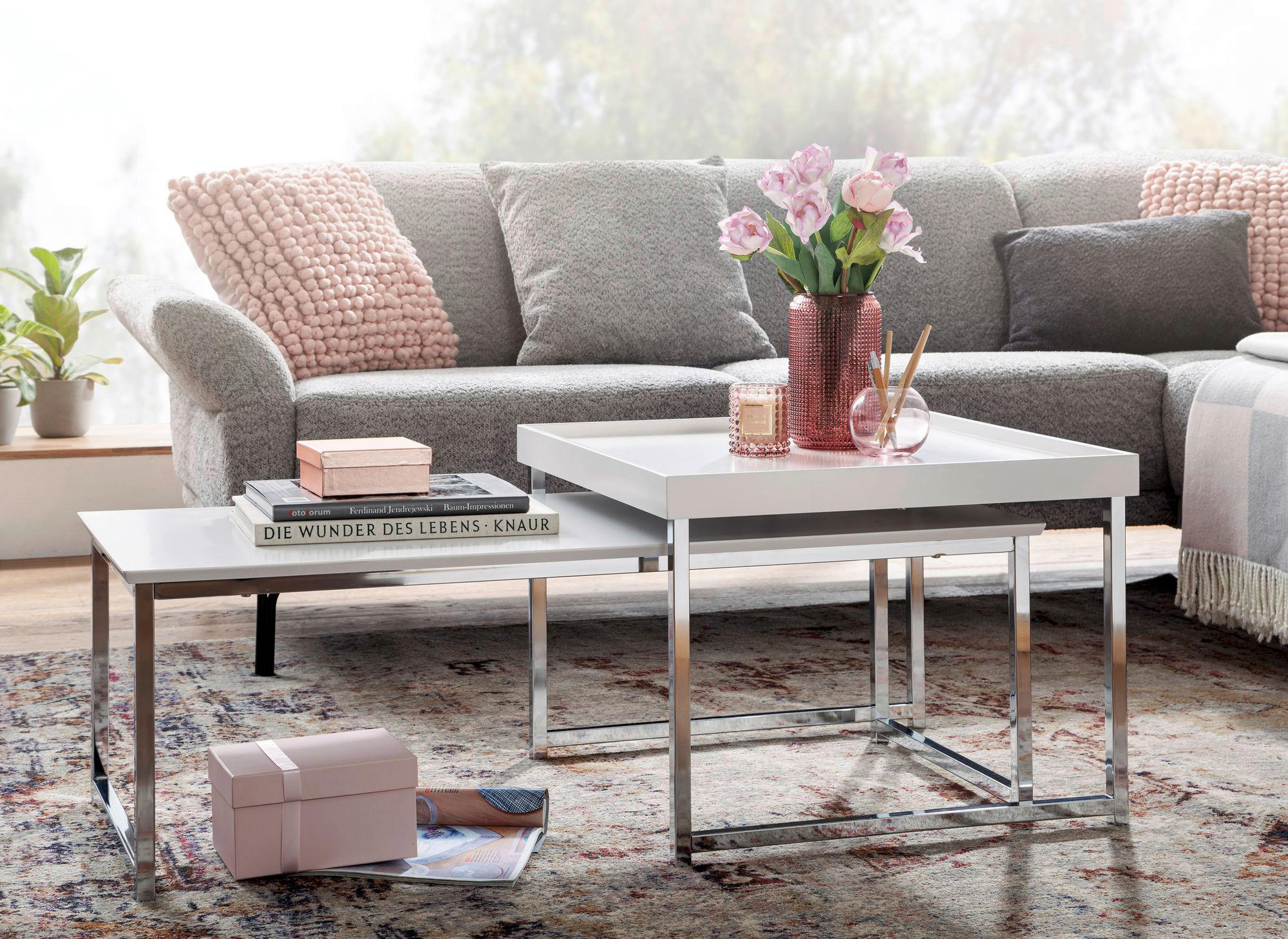 Couchtisch 2er-Set. weiß B/H/T: ca. 60x45x110 cm 2er-Set. - weiß (60,00/45,00/110,00cm) - Wohnling