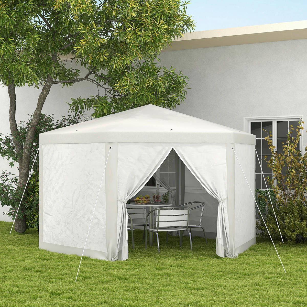 Outsunny Pavillon cremeweiß Polypropylen B/H/L: ca. 394x394x250 cm Pavillon - cremeweiß (250,00/394,00/394,00cm) - Outsunny