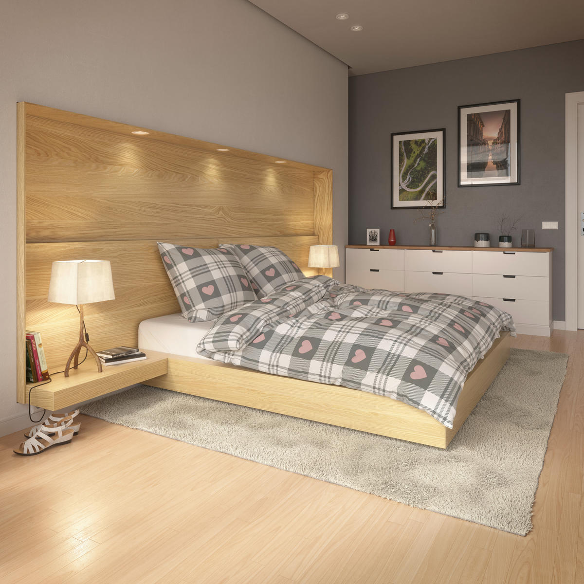 Microfaser Bettwäsche Fleece Bettwäsche_Fleece Herzen 135x200cm - rosa/grau (135,00/200,00cm)