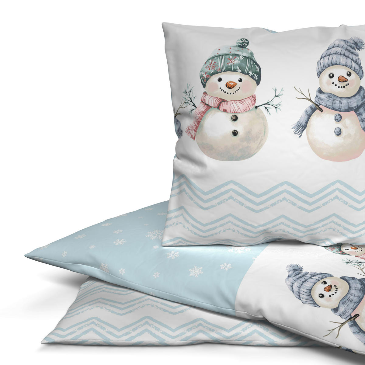 Baumwoll Bettwäsche Bettwäsche_Biber Schneemann 135x200 - hellblau/weiß (135,00/200,00cm)