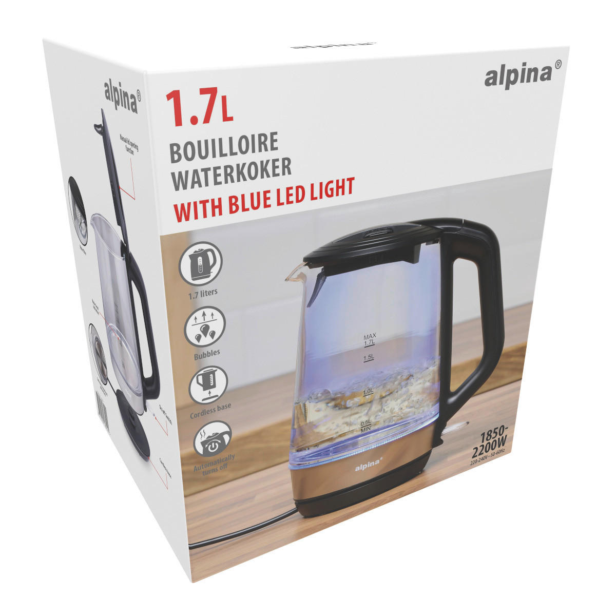 Alpina Glaswasserkocher schwarz Glas Edelstahl ca. 1,7 l Wasserkocher_Glas - schwarz (1,70l) - Alpina