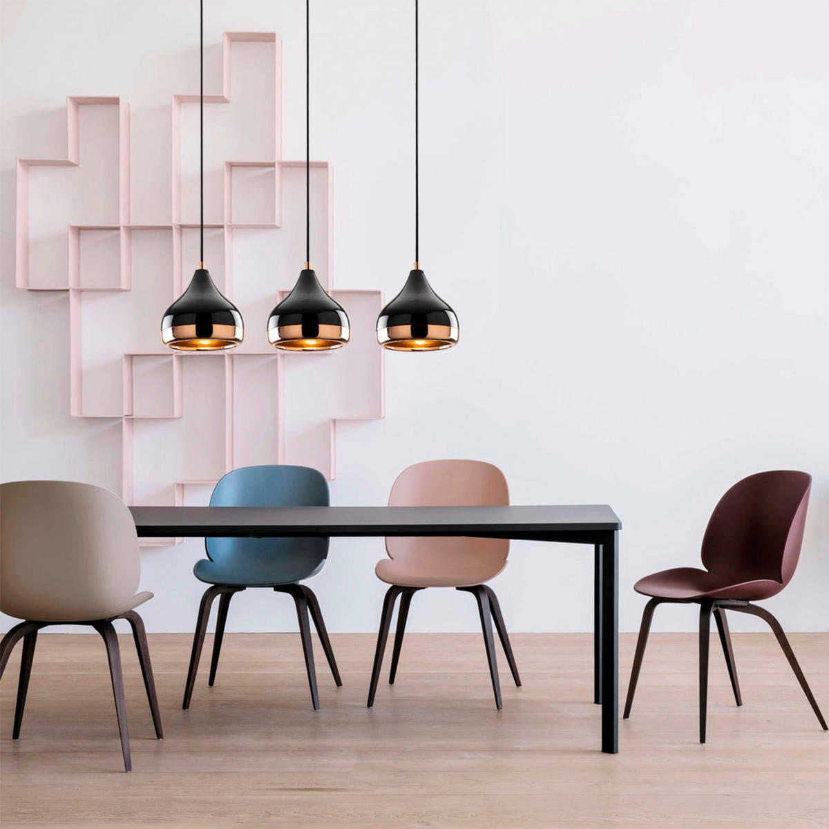 Opviq Pendelleuchte Yildo schwarz Kupfer Metall B/H/T/L/D: ca. 17x111x17x67x17 cm E27 3 Brennstellen Yildo - schwarz/Kupfer (67,00/17,00/111,00cm) - Opviq