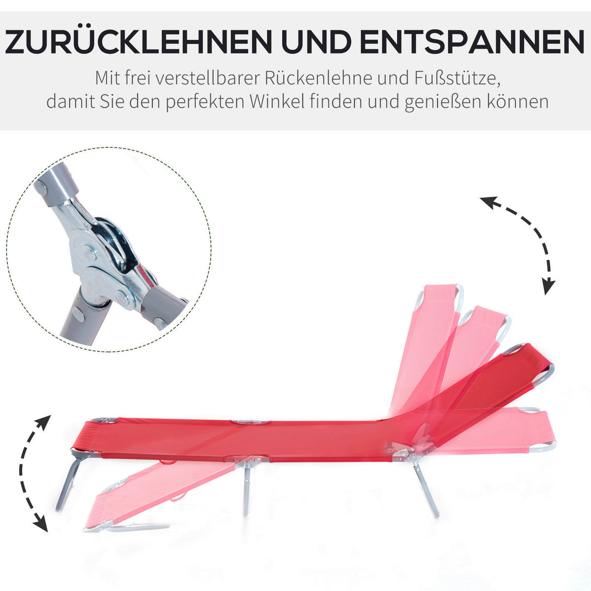 Outsunny Sonnenliege rot Polyester B/H/L: ca. 55x24x187 cm Sonnenliege - rot (187,00/55,00/24,00cm) - Outsunny