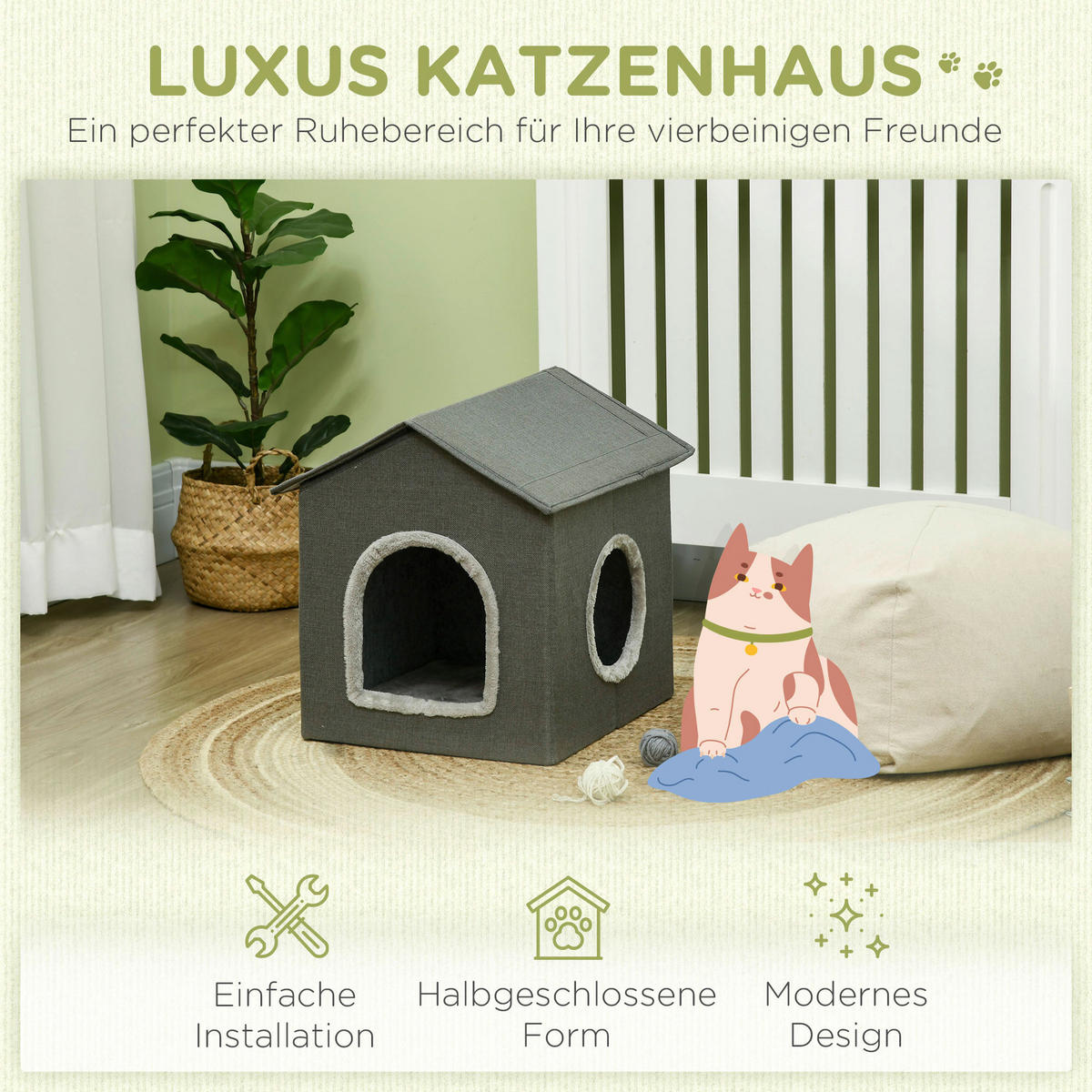 PawHut Katzenhaus grau PVC B/H/L: ca. 43,5x40,5x39 cm Katzenhaus - grau (39,00/43,50/40,50cm) - PawHut