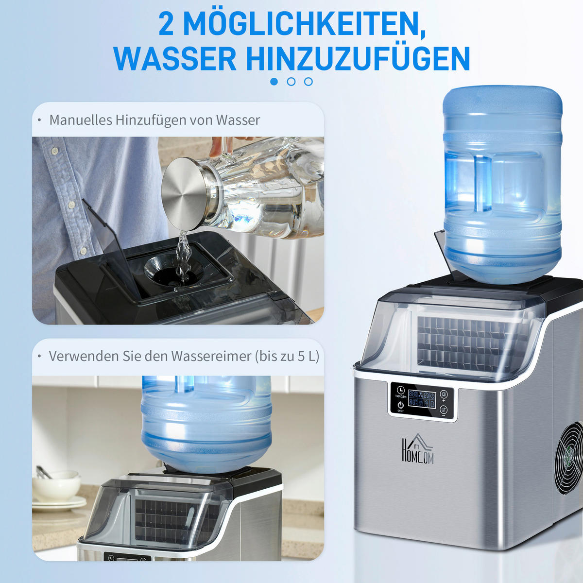 HOMCOM Küchengerät silber Polypropylen Kunststoff Edelstahl B/H/L: ca. 36x25,2x37,1 cm Eiswürfelmaschine - silber (37,10/36,00/25,20cm) - HOMCOM