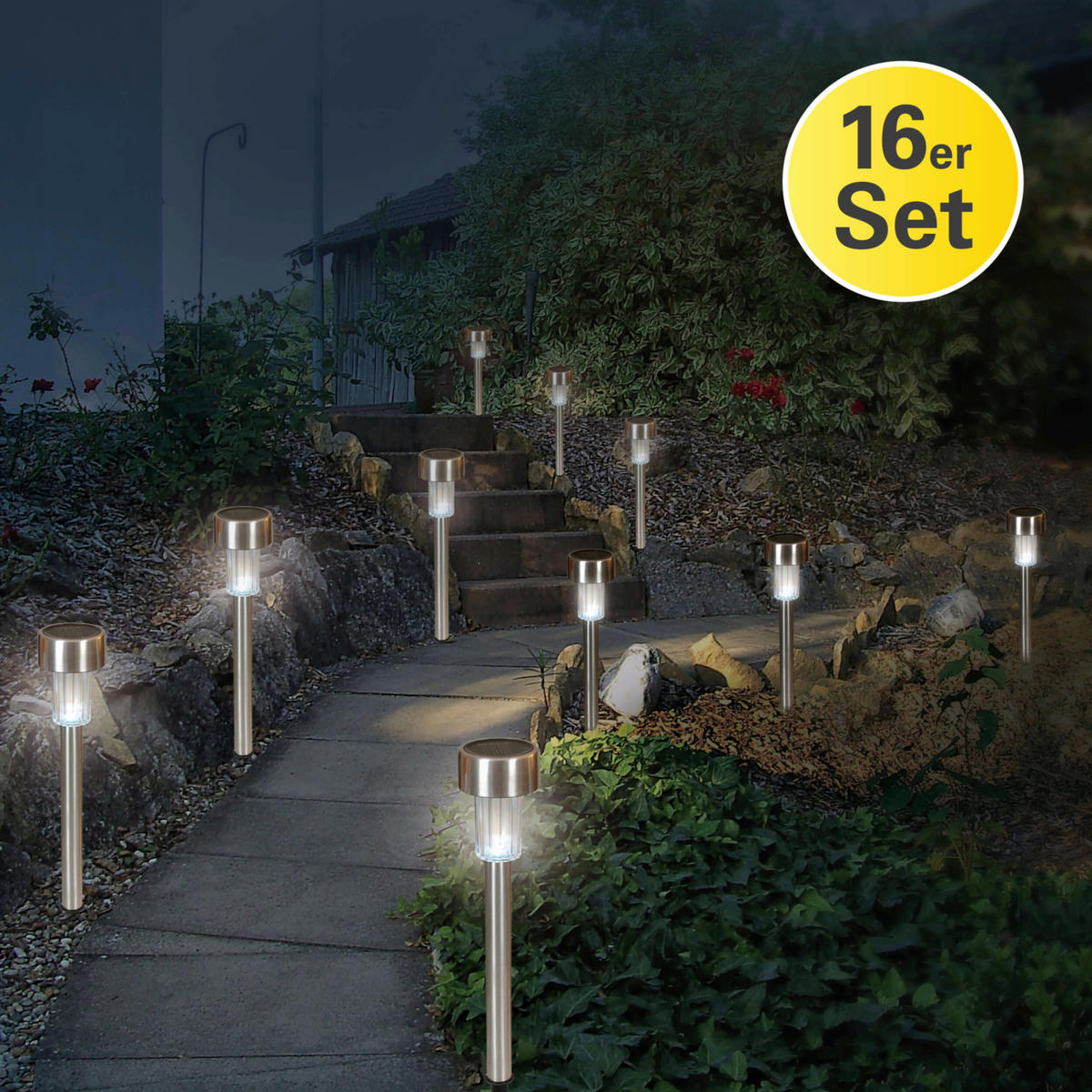 LED-Solarleuchte 5024616 silber Edelstahl H/D: ca. 36x5,5 cm LED Solarleuchte - silber (5,50/36,00cm) - Näve Leuchten