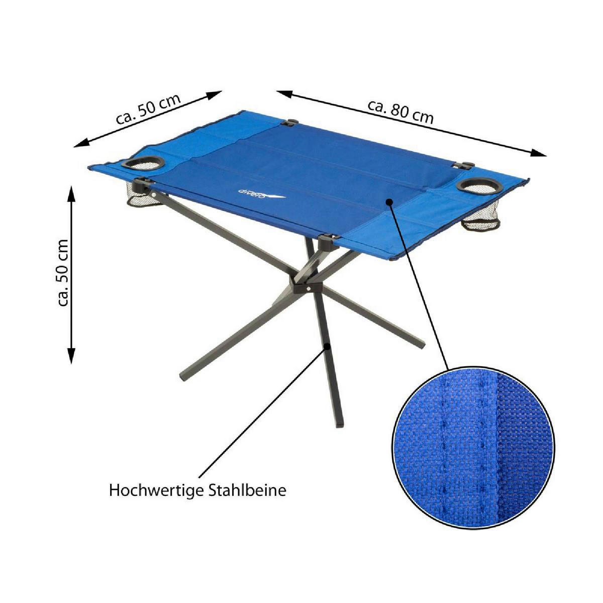 VCM Campingtisch blau Polyester-Mischgewebe B/H/L: ca. 50x50x80 cm Campingtisch - blau/grau (80,00/50,00/50,00cm) - VCM