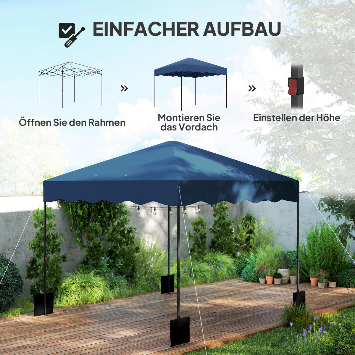 Outsunny Pavillon blau Metall B/H/L: ca. 297x287x297 cm Pavillon - blau (297,00/297,00/287,00cm) - Outsunny