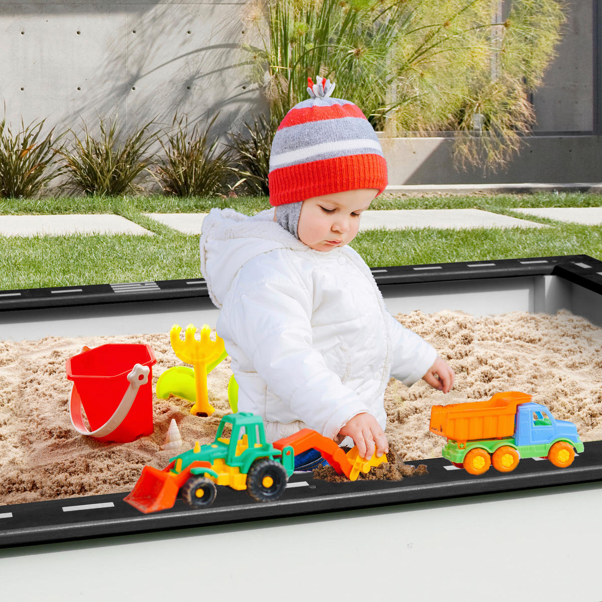 Sunny Sandkasten Sandy schwarz Holz B/H/L: ca. 127x17x127 cm Sandy - weiß/schwarz (127,00/127,00/17,00cm) - Sunny
