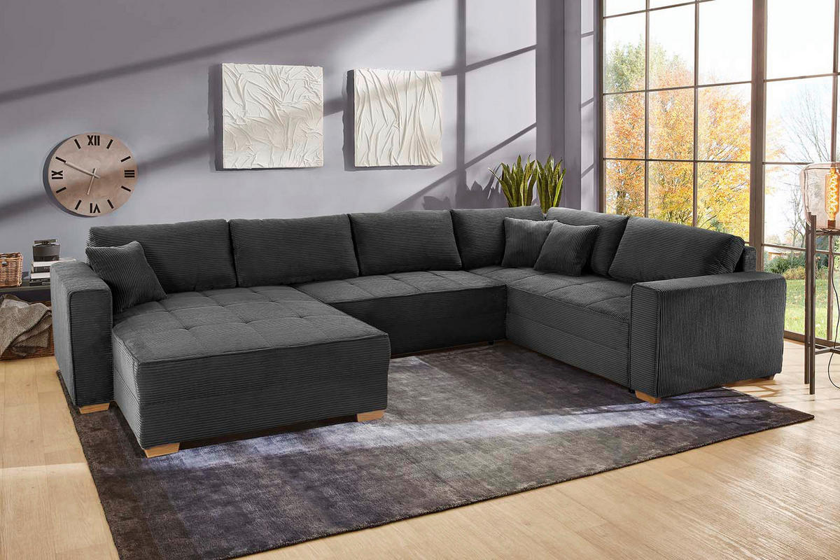Wohnlandschaft grau Microfaser B/H/T: ca. 379x86x227 cm Brixen_Wohnlandschaft - grau (379,00/86,00/227,00cm)