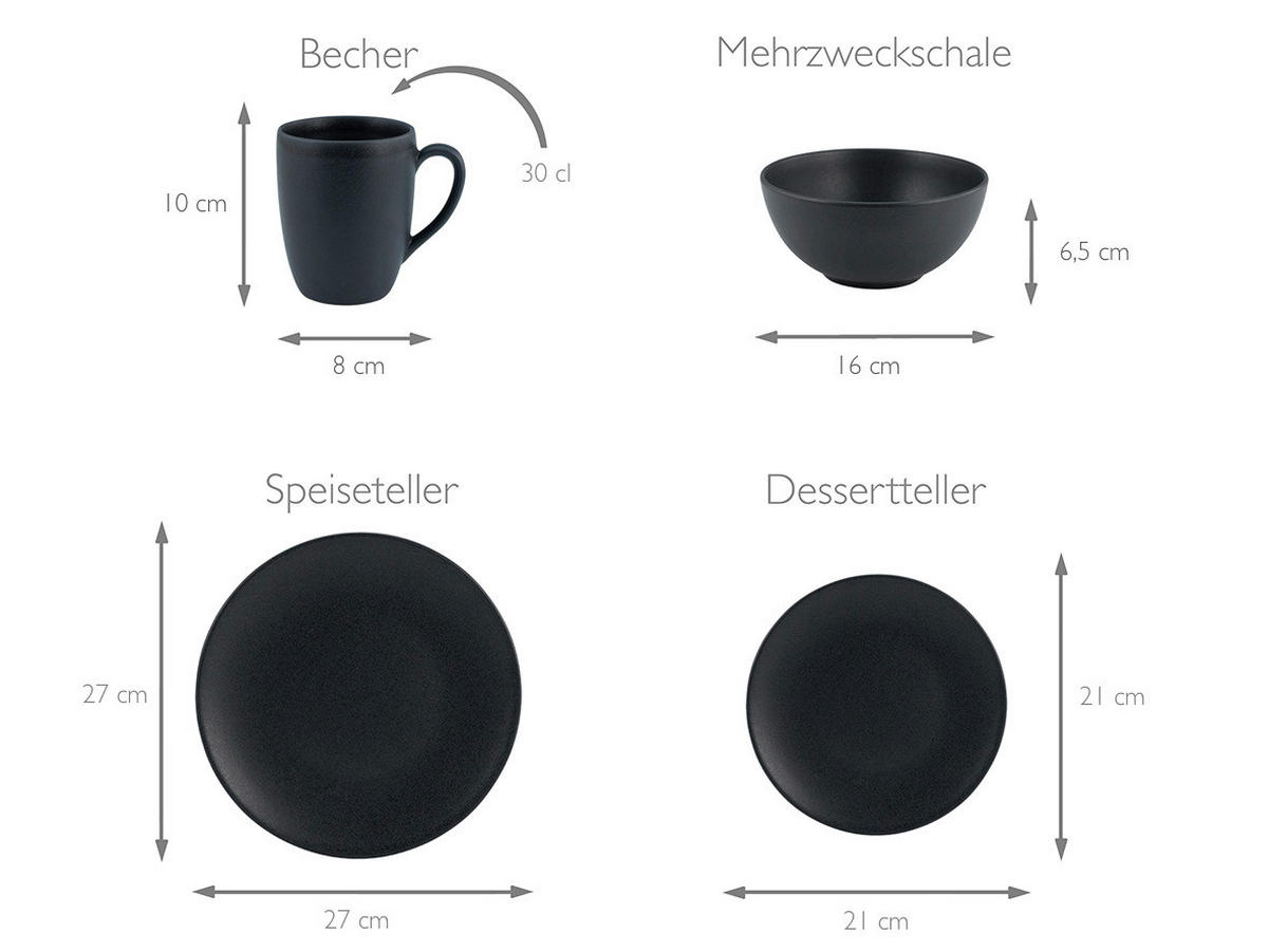 CreaTable Kombiservice Soft Touch mattschwarz Steinzeug 16 tlg. Soft Touch - mattschwarz - CreaTable
