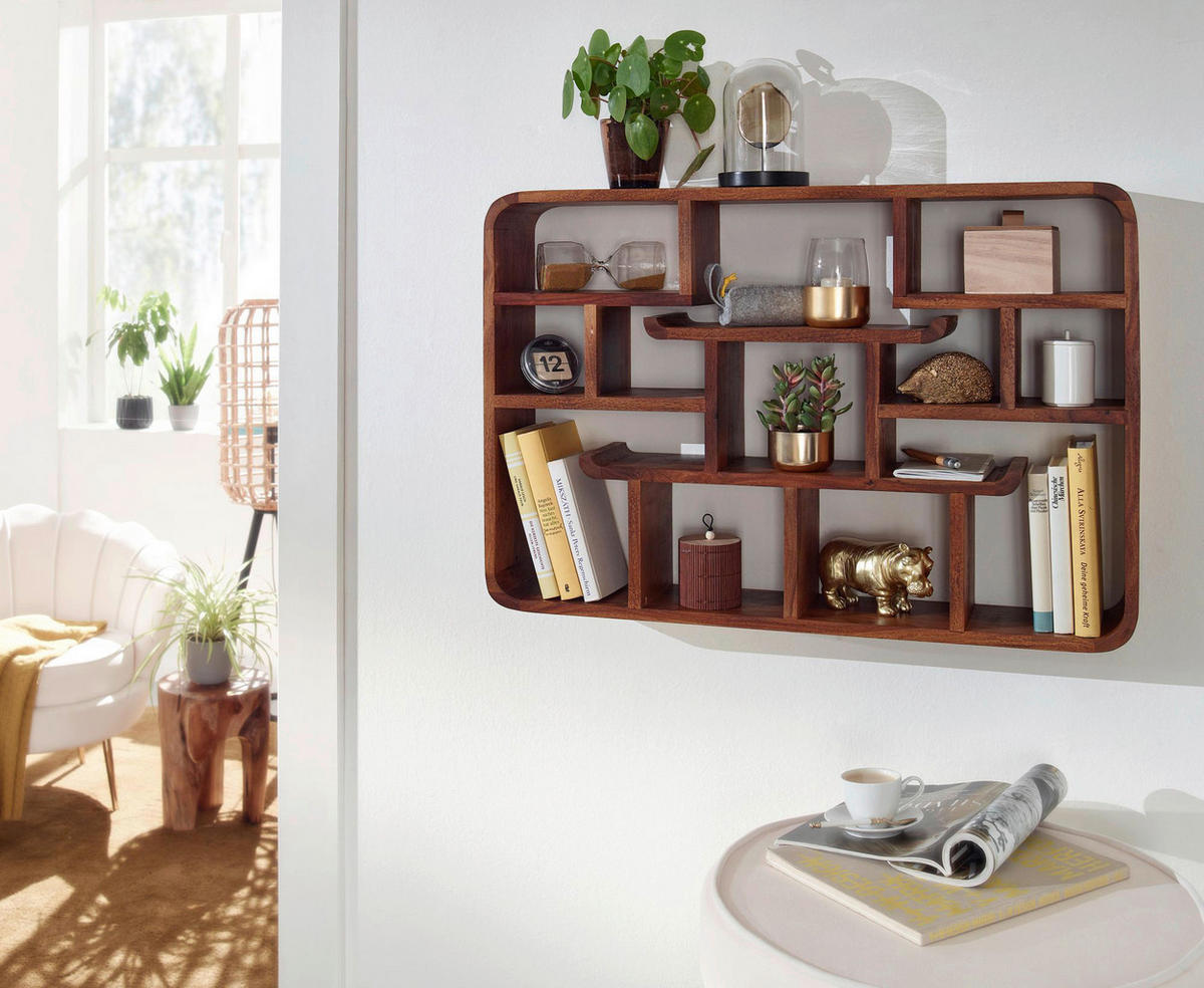 Wandregal rosenholz Holz B/H/T: ca. 80x55x15 cm Wandregal - rosenholz (80,00/55,00/15,00cm) - Wohnling