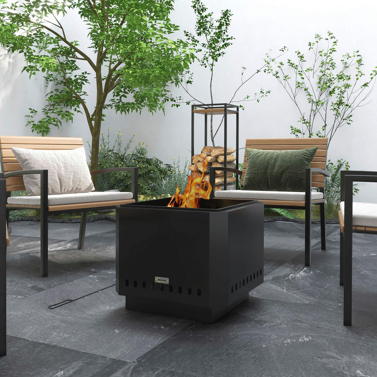 Outsunny Feuerschale schwarz Metall B/H/L: ca. 48x41x48 cm Feuerschale - schwarz (48,00/48,00/41,00cm) - Outsunny