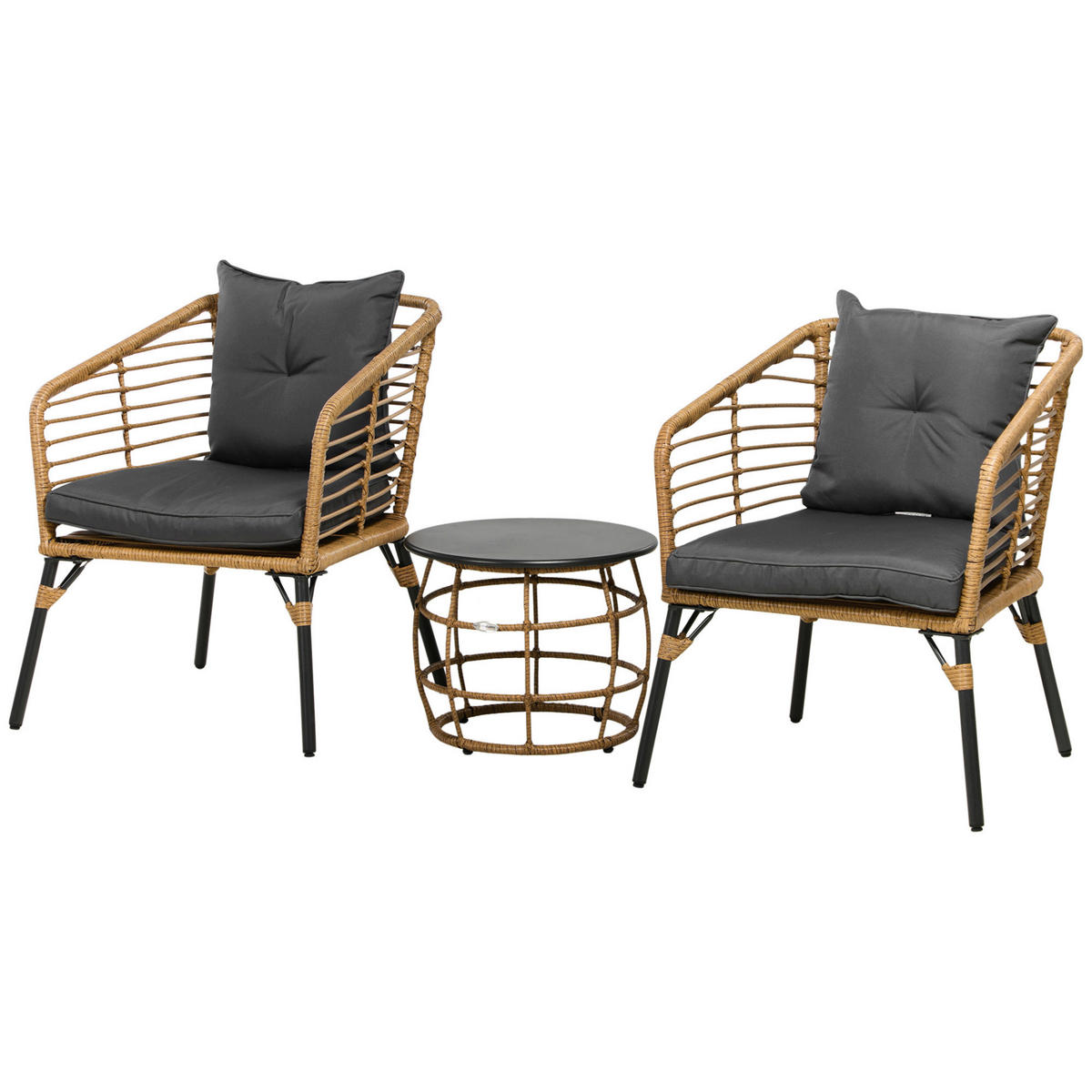 Outsunny Sitzgruppe dunkelgrau Edelstahl B/H/L: ca. 65x62x78 cm Rattan_Gartenmöbel-Set - sand/dunkelgrau (78,00/65,00/62,00cm) - Outsunny