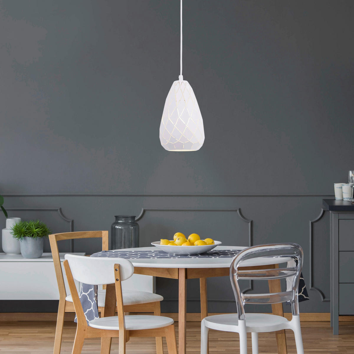 Näve Leuchten Pendelleuchte 6105523 weiß Kunststoff Metall B/H/T: ca. 15x123x15 cm E27 1 Brennstellen Alison - weiß (15,00/123,00/15,00cm) - Näve Leuchten