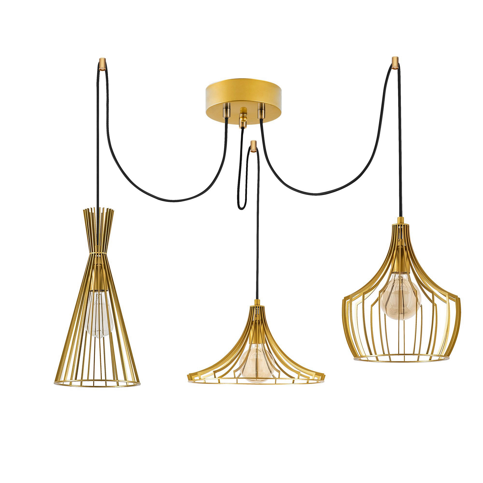 Opviq Pendelleuchte Mezopotamya gold B/H/T/L/D: ca. 114x130x114x114x114 cm E27 3 Brennstellen Mezopotamya - gold (114,00/114,00/130,00cm) - Opviq