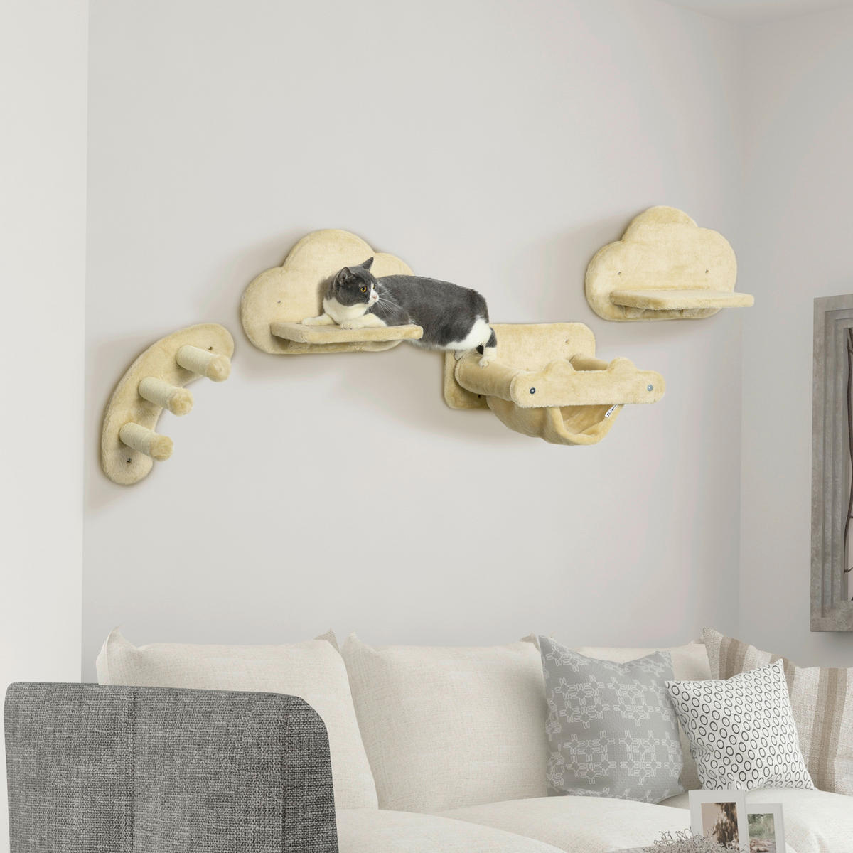 PawHut Katzen-Zubehör beige Edelstahl B/H/L: ca. 34x40x20 cm Katzentreppe - beige (20,00/34,00/40,00cm) - PawHut