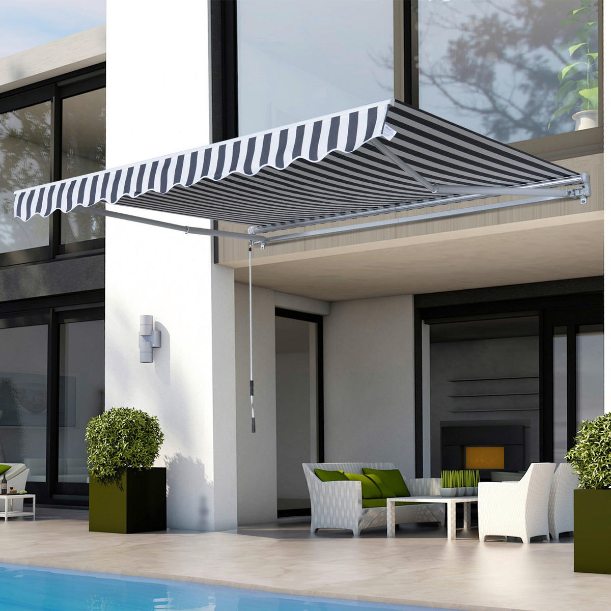 Outsunny Gelenkarmmarkise grau B/H/L: ca. 350x0,3x250 cm Gelenkarmmarkise - weiß/grau (250,00/350,00/0,30cm) - Outsunny