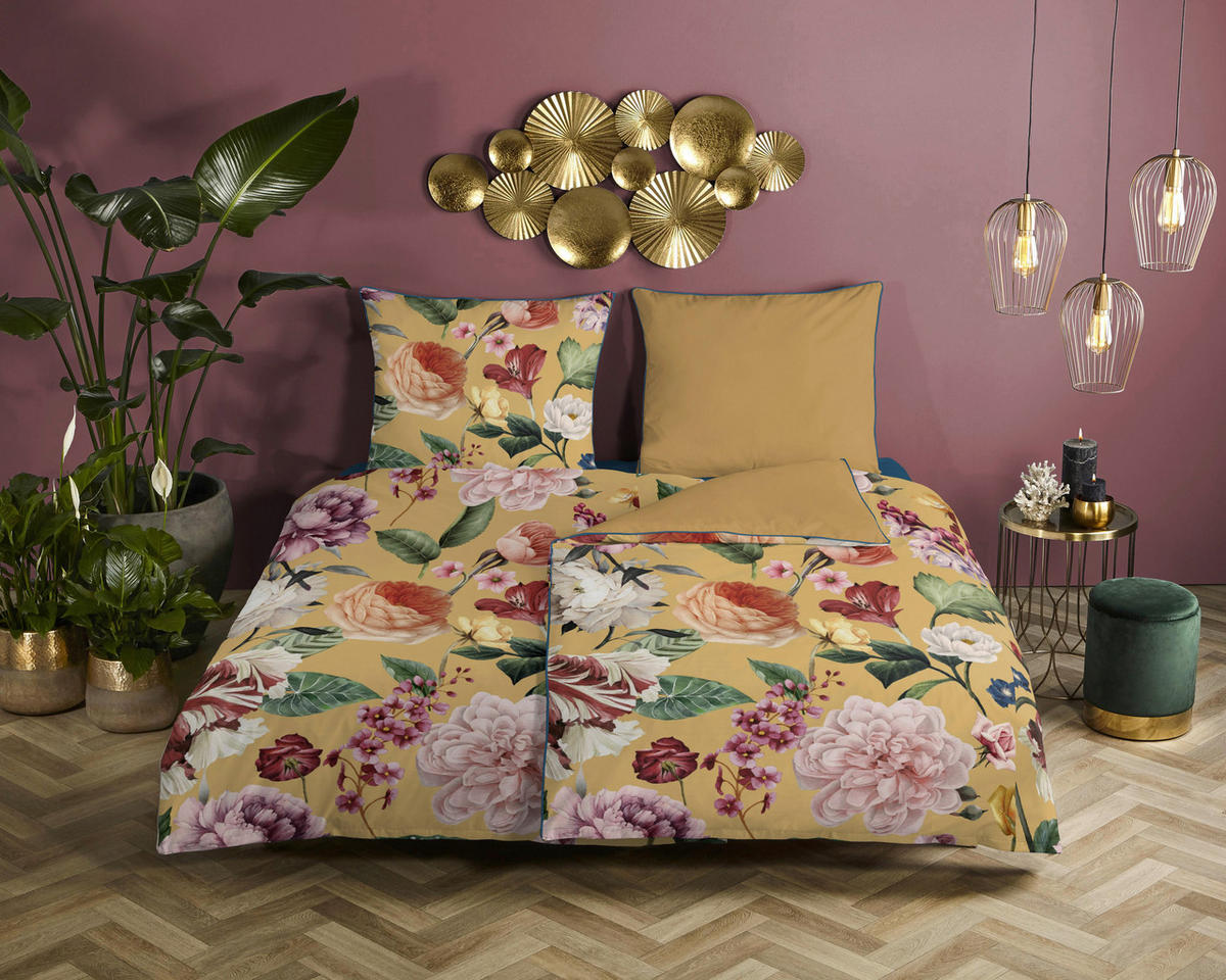 Baumwoll Bettwäsche Fiori Satin Fiori - ocker (155,00/220,00cm) - Descanso