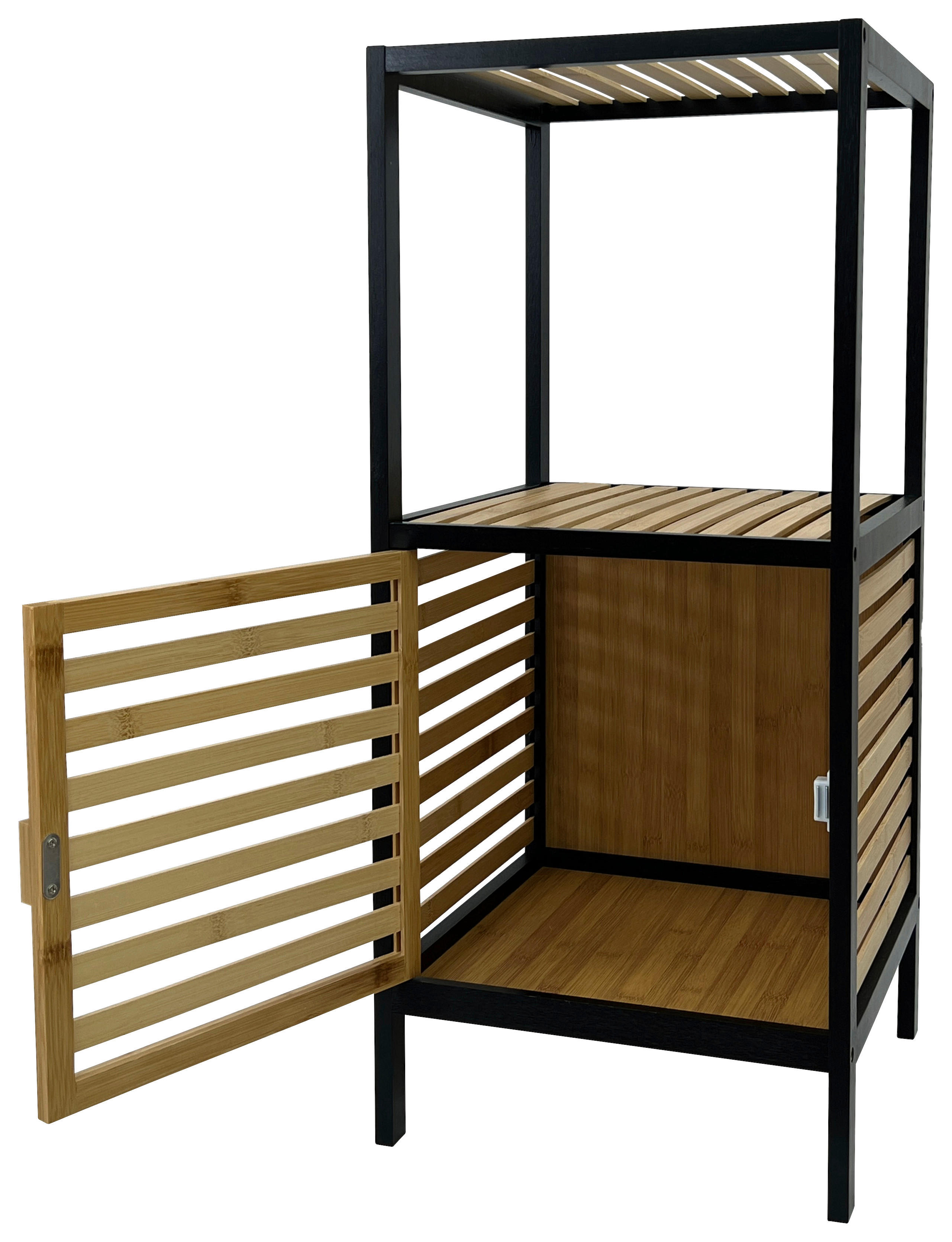 Thumbnail - Badregal Jennifer natur schwarz Bambus B/H/T: ca. 35x80x35 cm