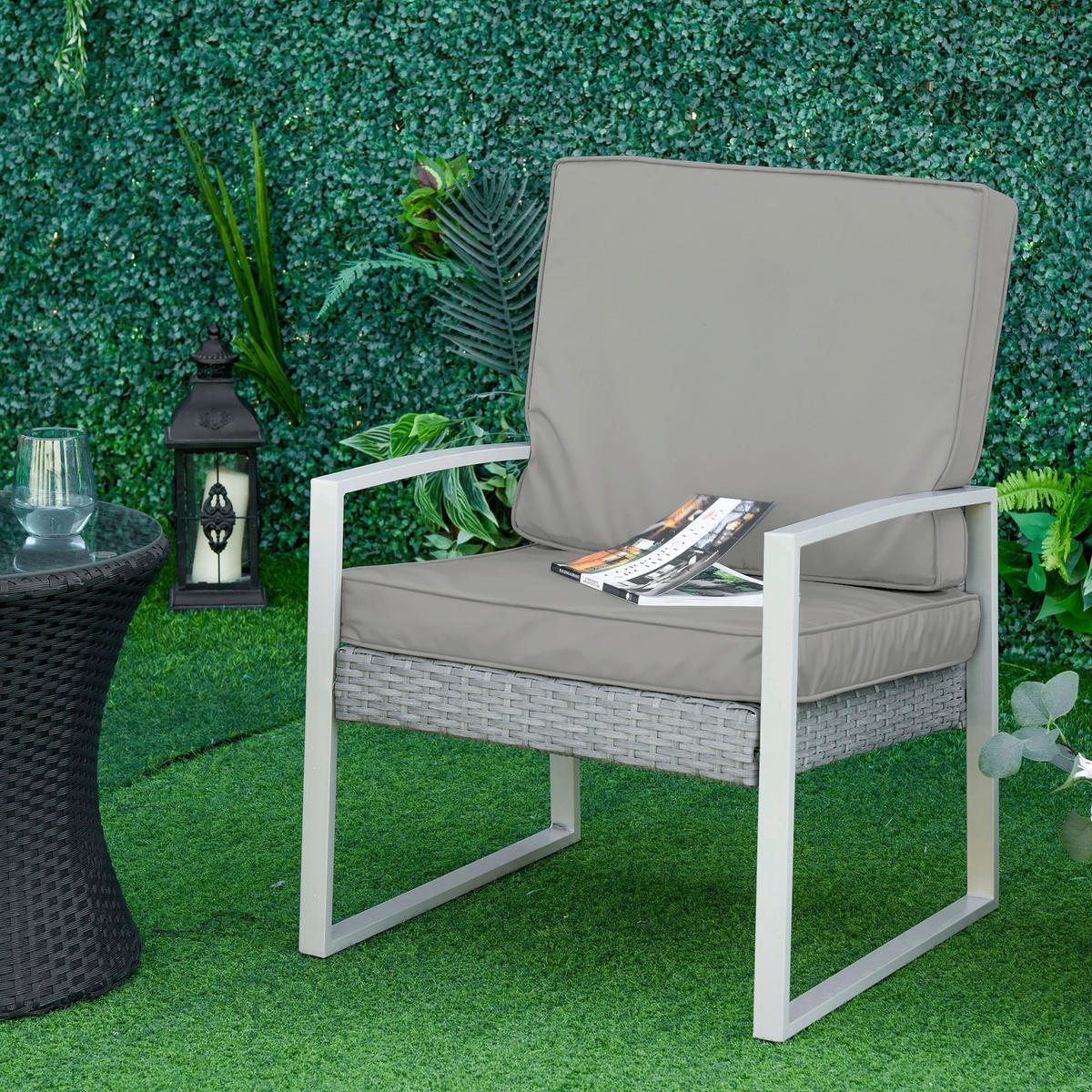 Outsunny Sitzkissen-Set hellgrau Polyester B/H/L: ca. 52x7x56 cm Sitzkissen-Set - hellgrau (56,00/52,00/7,00cm) - Outsunny