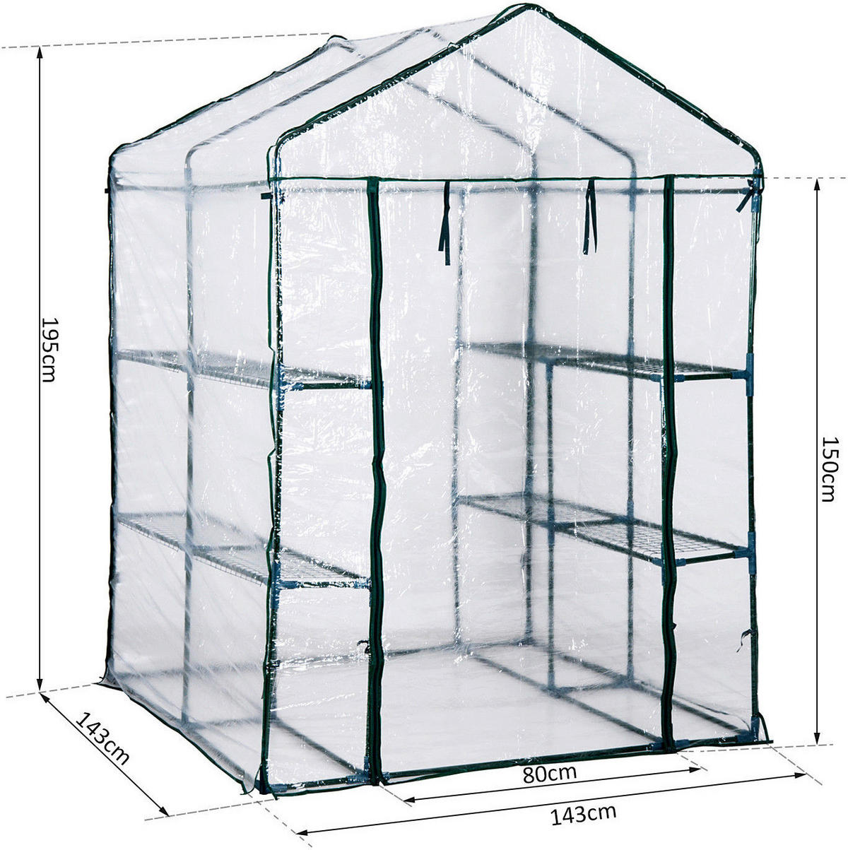 Outsunny Gewächshaus B/H/L: ca. 143x195x143 cm Gewächshaus MH01-0472 - dunkelgrün/transparent (143,00/143,00/195,00cm) - Outsunny