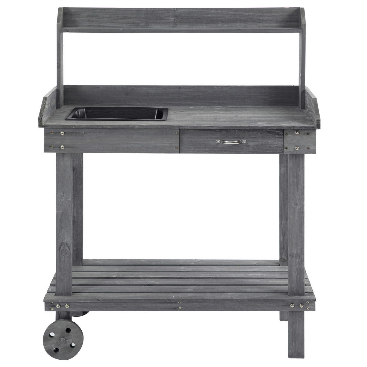 Outsunny Pflanztisch mit Rollen grau B/H/L: ca. 45x119x92 cm Gärtnertisch 845-460GY - grau (92,00/45,00/119,00cm) - Outsunny