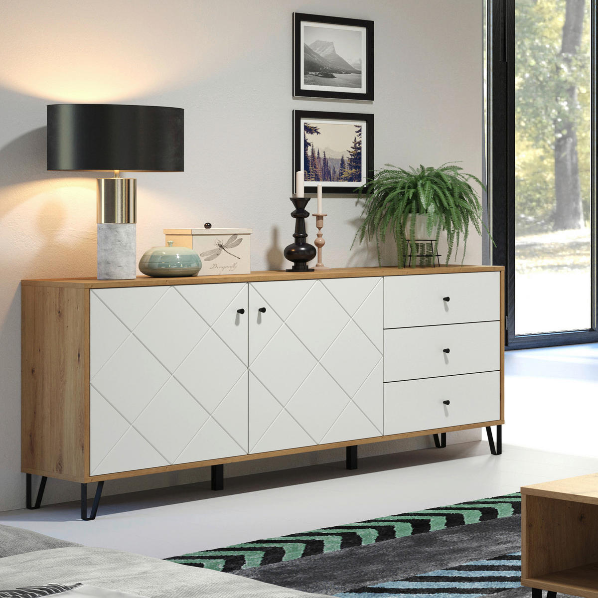 Sideboard Touch Eiche Artisan Nachbildung weiß matt B/H/T: ca. 183x76x40 cm Touch - Eiche/weiß (183,00/76,00/40,00cm)