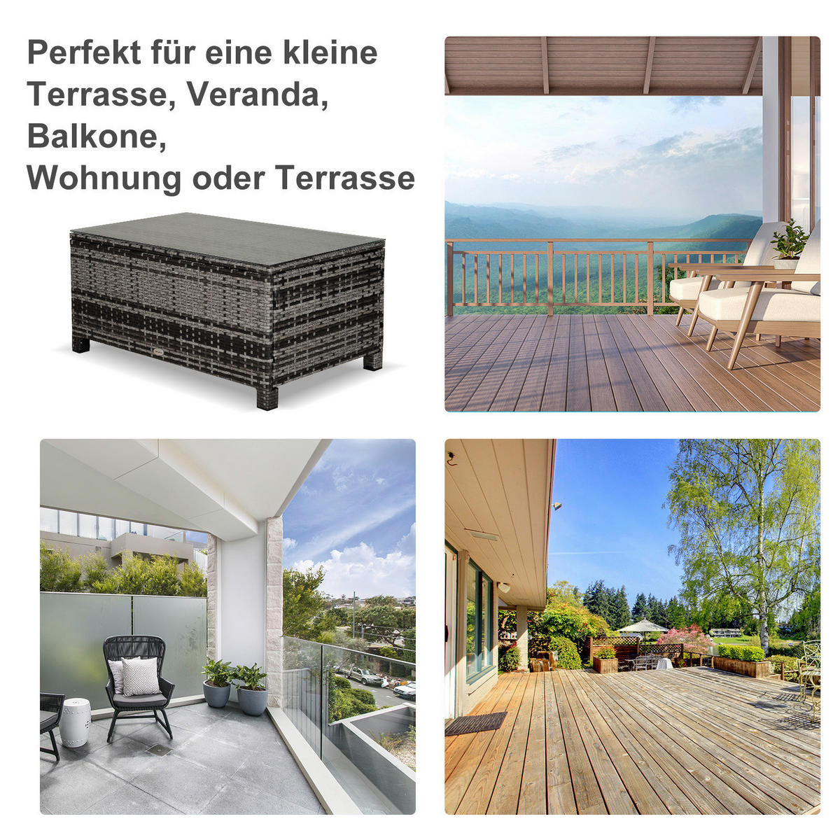 Outsunny Beistelltisch grau Polyrattan B/H/L: ca. 50x85x39 cm Beistelltisch - grau (39,00/50,00/85,00cm) - Outsunny