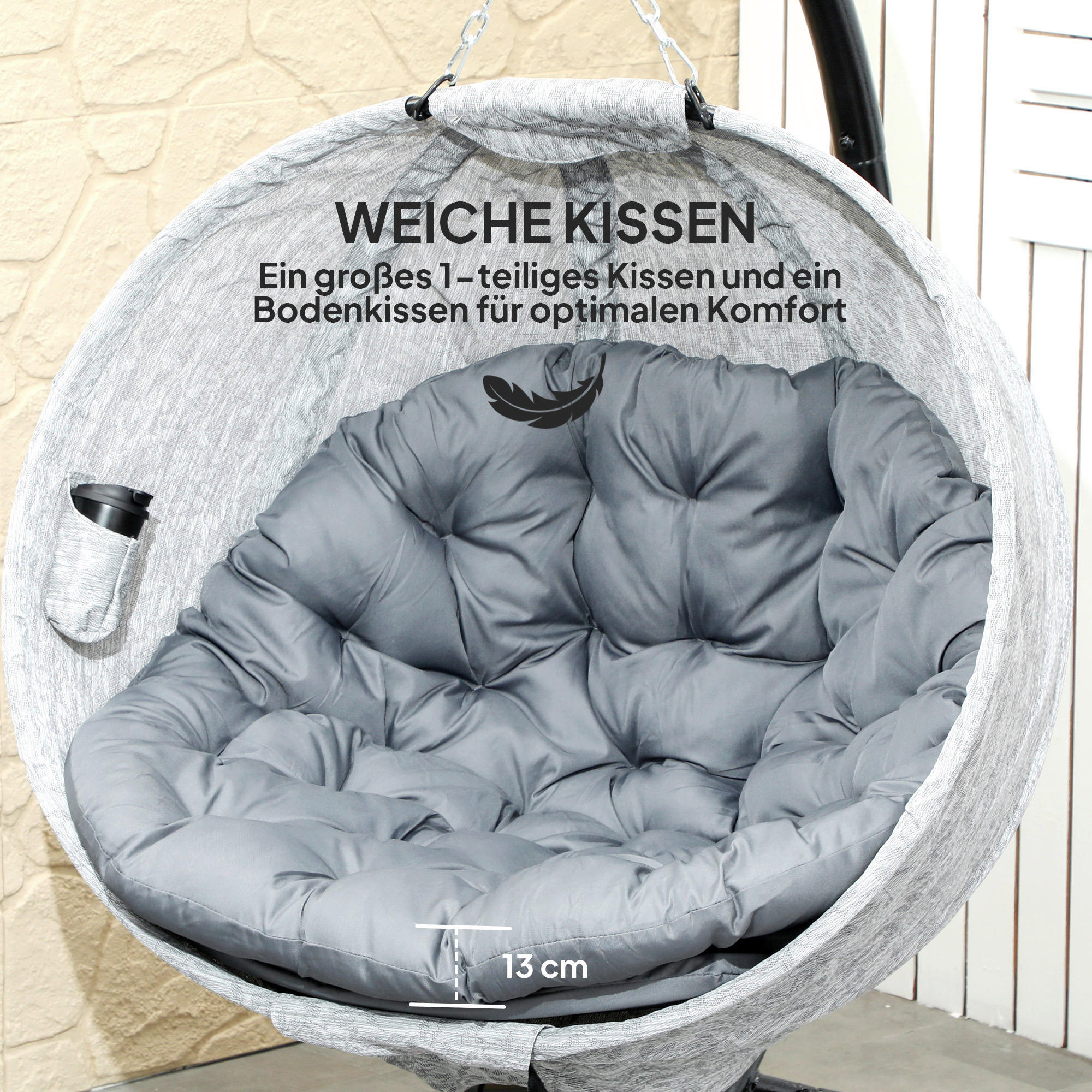 Outsunny Hängesessel grau Stahl B/H/L: ca. 116x180x118 cm Hängesessel - grau (118,00/116,00/180,00cm) - Outsunny