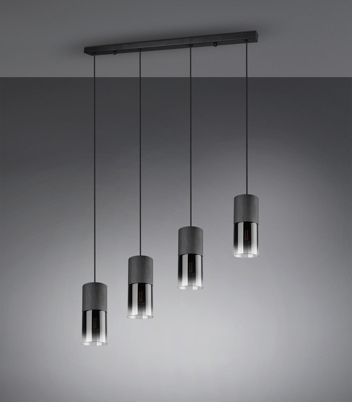 Reality Pendelleuchte 310600432 schwarz Rauch Metall Glas B/H/D: ca. 81x150x10 cm E27 4 Brennstellen Pendelleuchte_Robin - schwarz/Rauch (10,00/150,00cm) - Reality