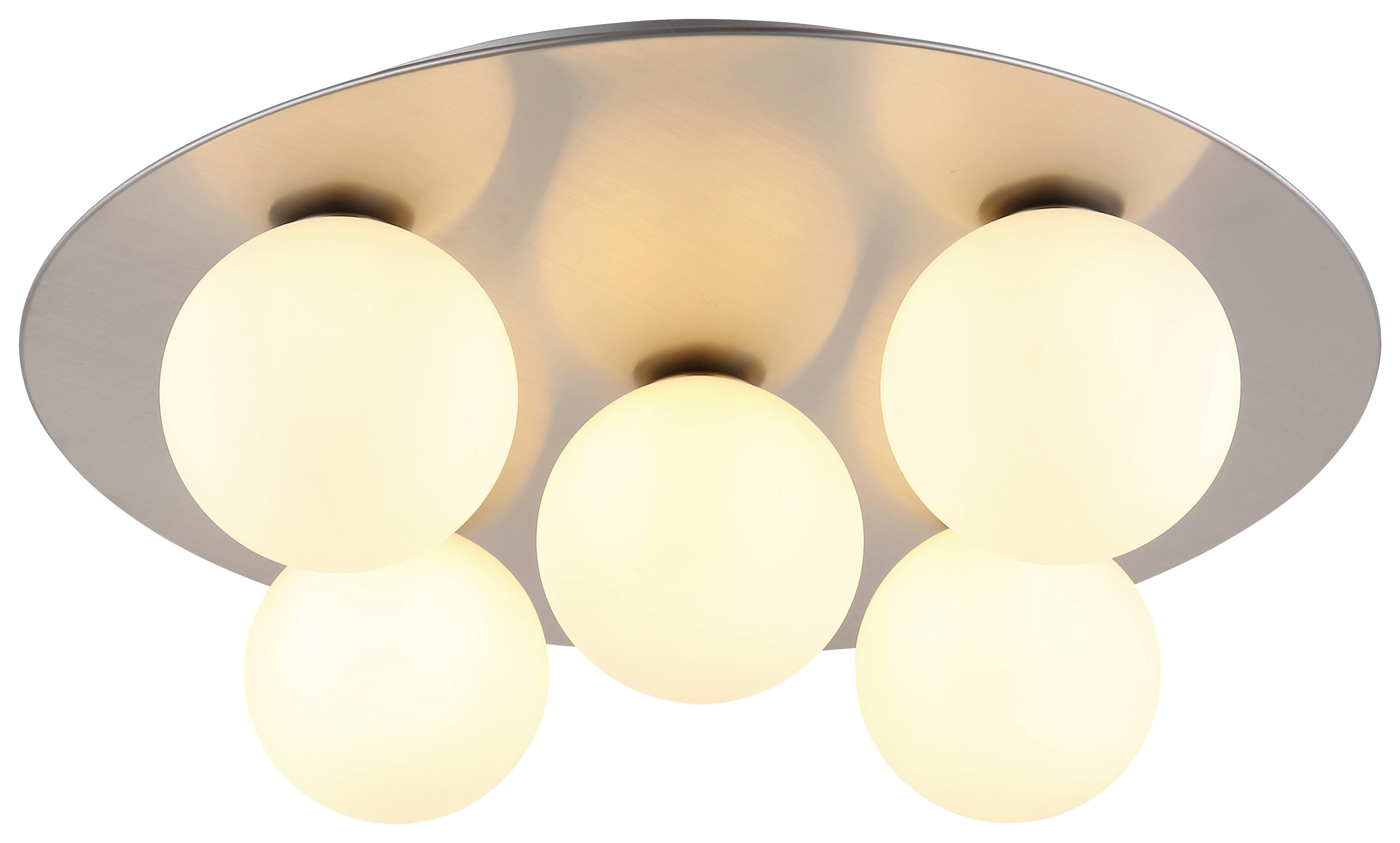 GLOBO Deckenleuchte nickel matt Opal Glas Metall H/D: ca. 15,5x50 cm G9 5 B günstig online kaufen