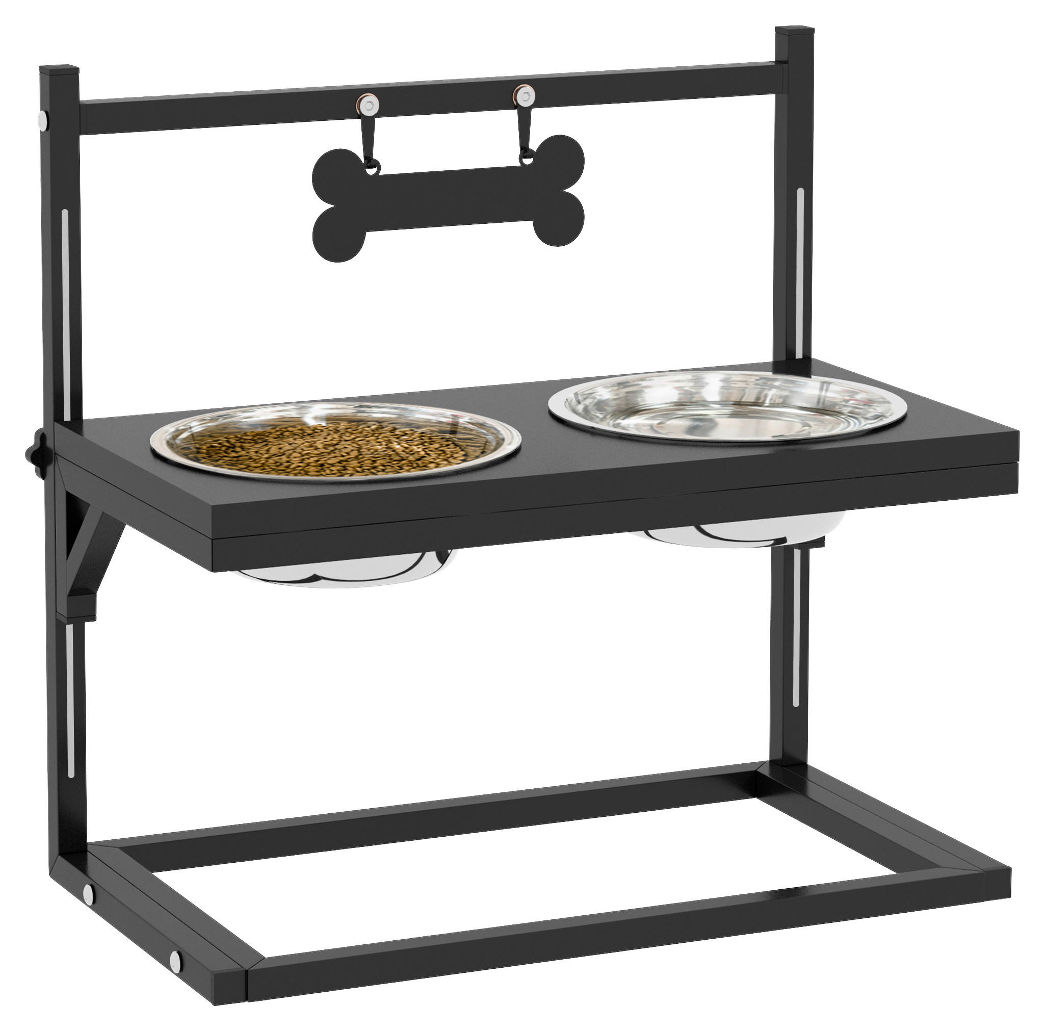 PawHut Tier-Zubehör schwarz Edelstahl B/H/L: ca. 22x40,5x39 cm Futterstation - schwarz (39,00/22,00/40,50cm) - PawHut
