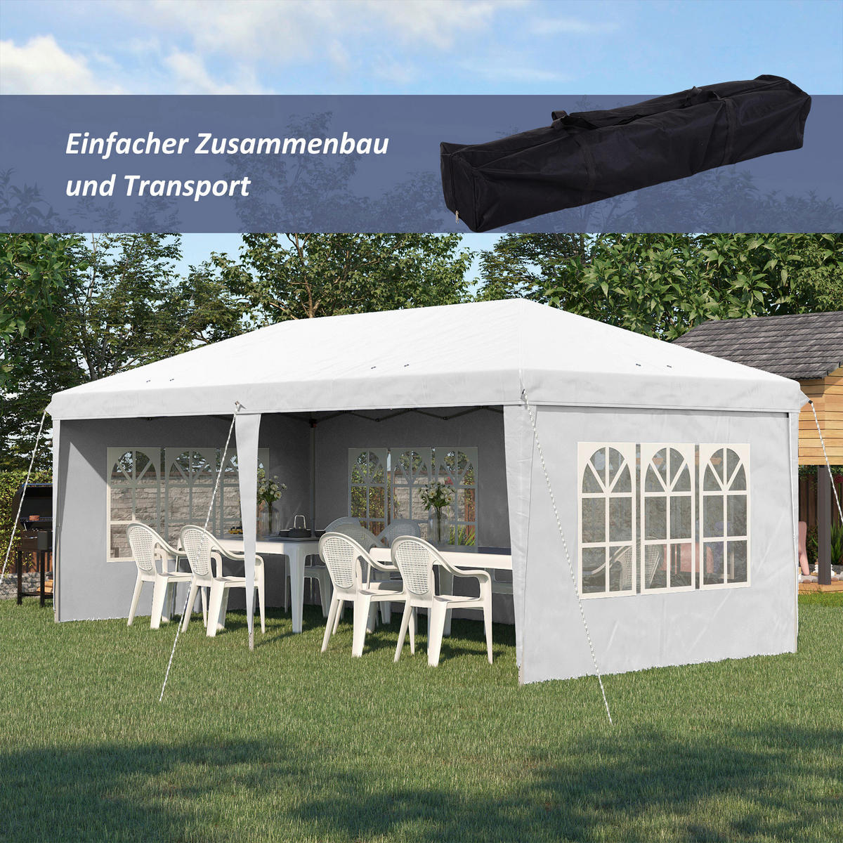 Outsunny Faltpavillon weiß Polyester-Mischgewebe B/H/L: ca. 295x270x585 cm Faltpavillon - weiß (585,00/295,00/270,00cm) - Outsunny