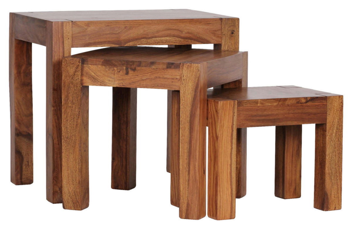 Beistelltisch 3er-Set natur Echtholz 3er-Set - natur - Wohnling