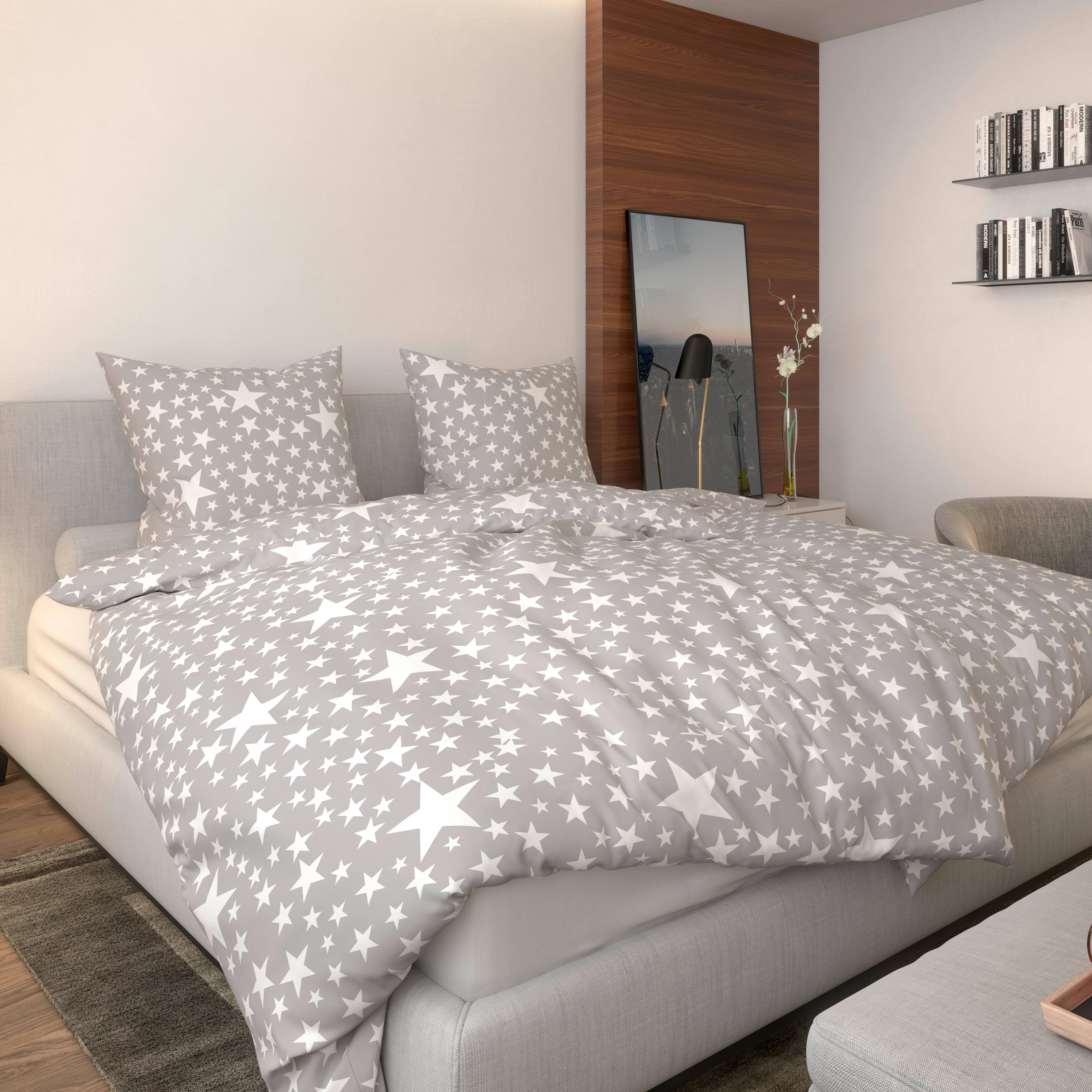 Baumwoll Bettwäsche Renforce Bettwäsche_Renforce_Starlig.155X220 - weiß/grau (155,00/220,00cm) - beau rêve