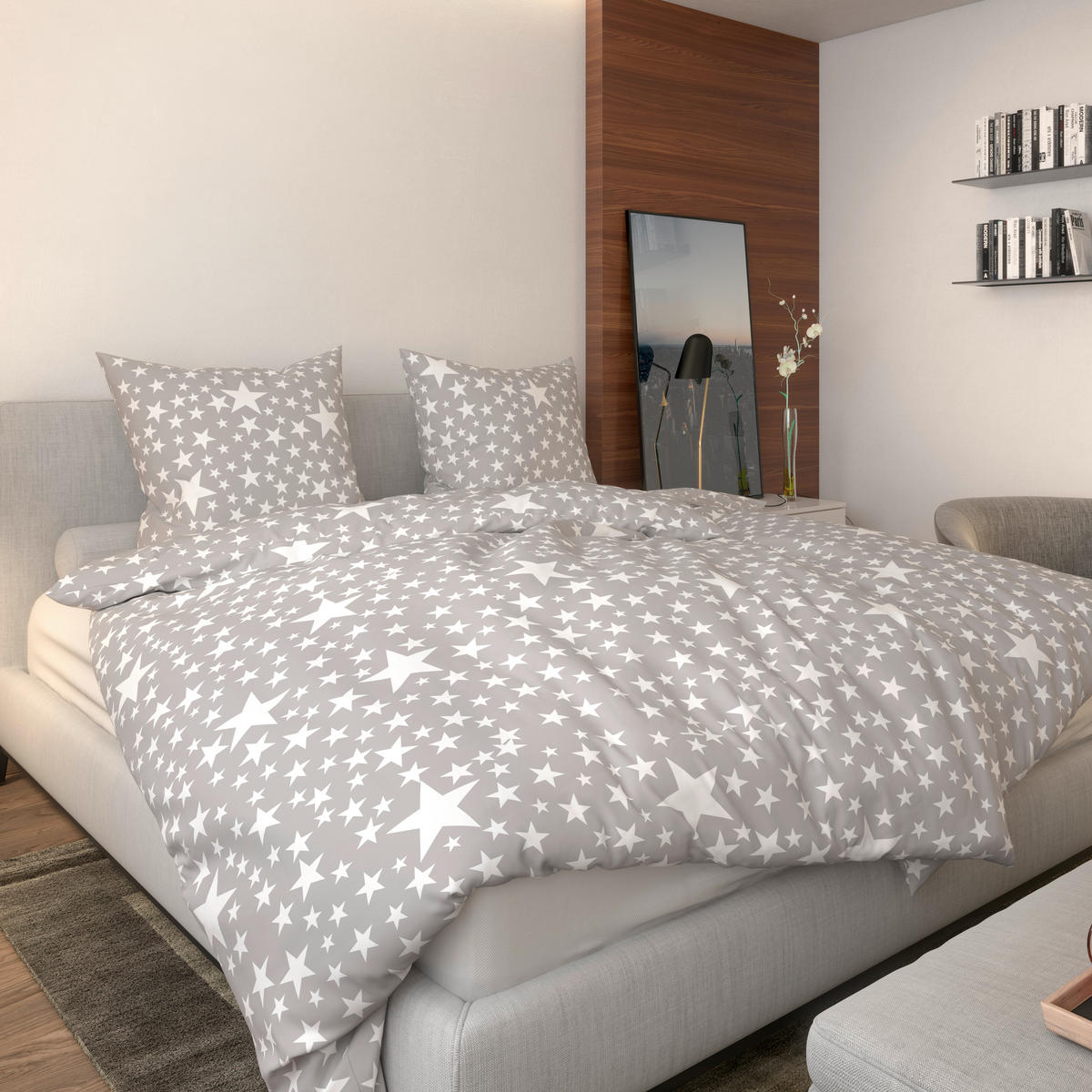 Baumwoll Bettwäsche Renforce Bettwäsche_Renforce_Starlig.155X220 - weiß/grau (155,00/220,00cm) - beau rêve